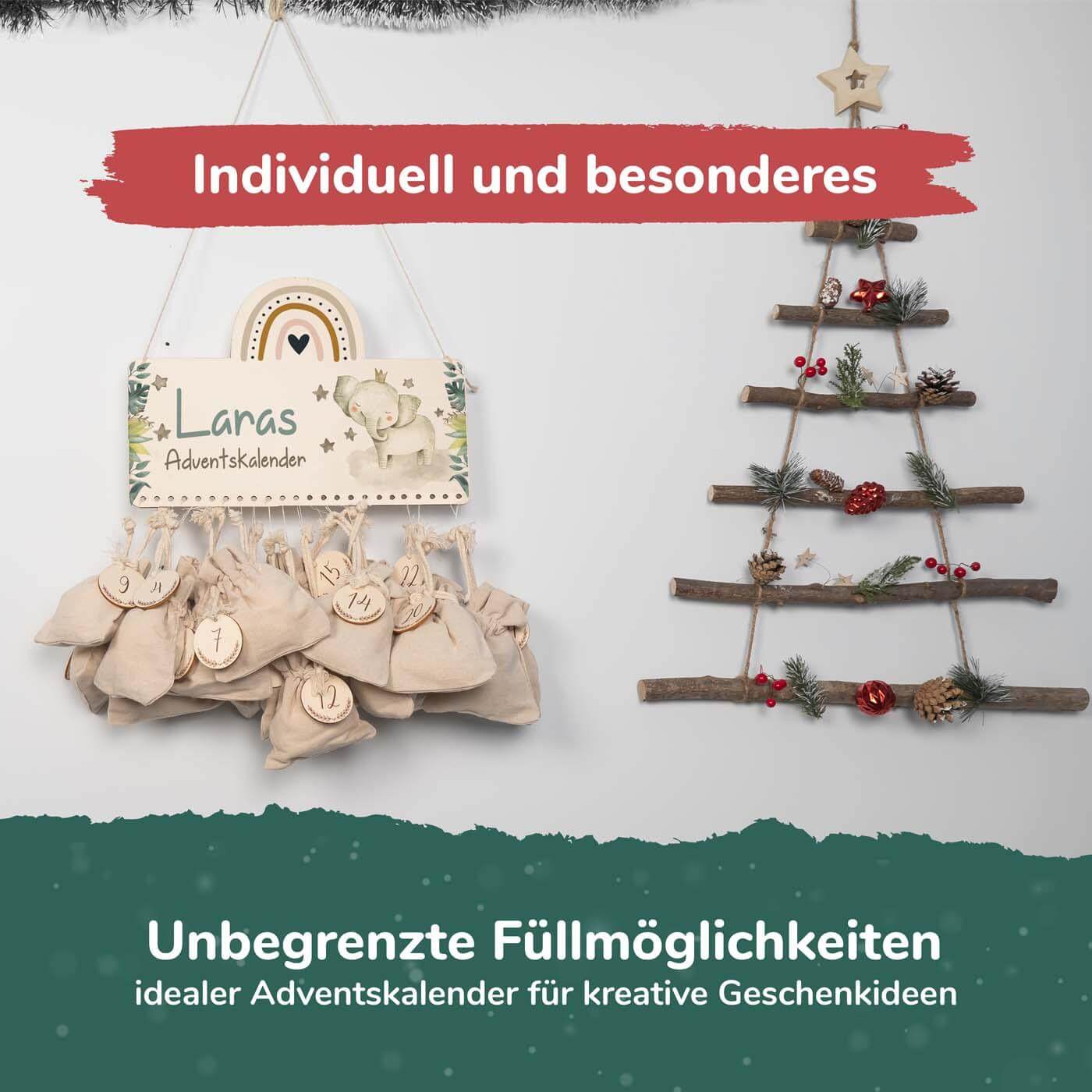 handcrafted advent calendar with elephant engraving