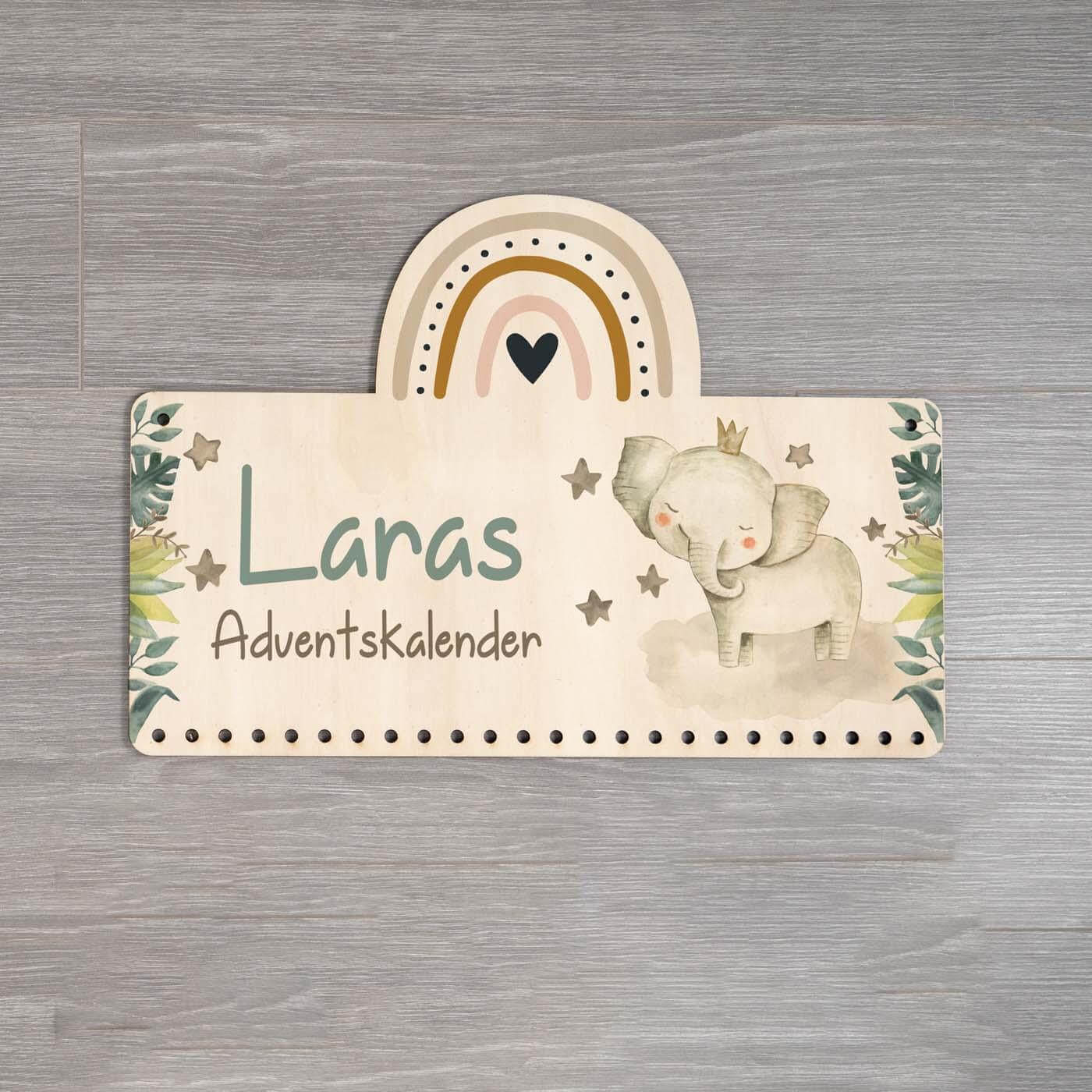 advent calendar with elephant and name engraving