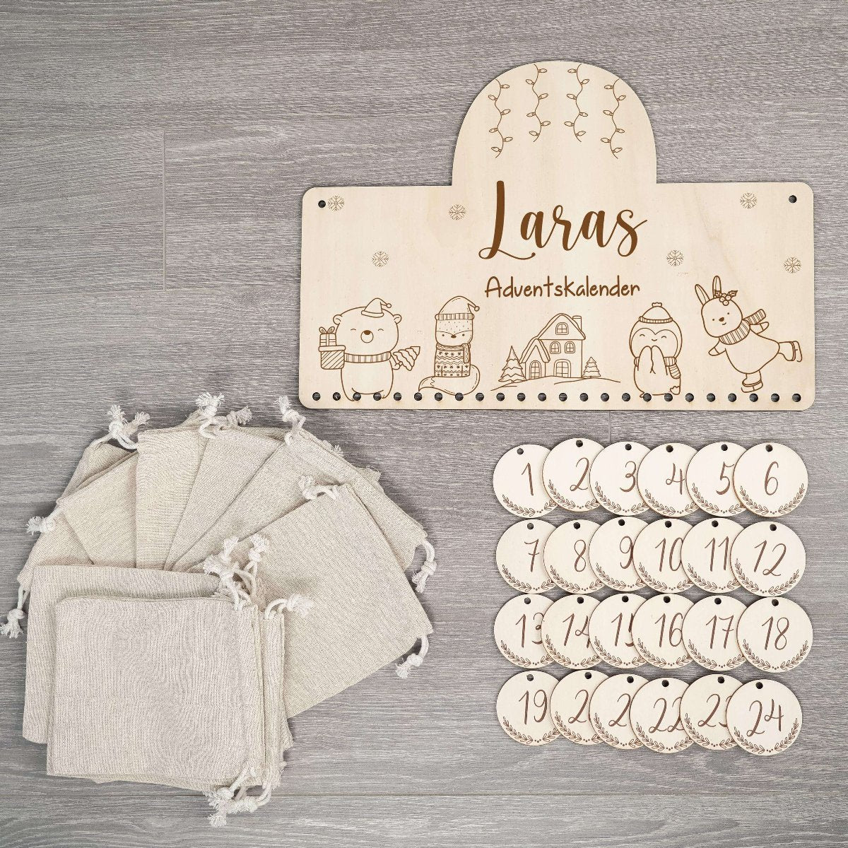 advent calendar with christmas and name engraving
