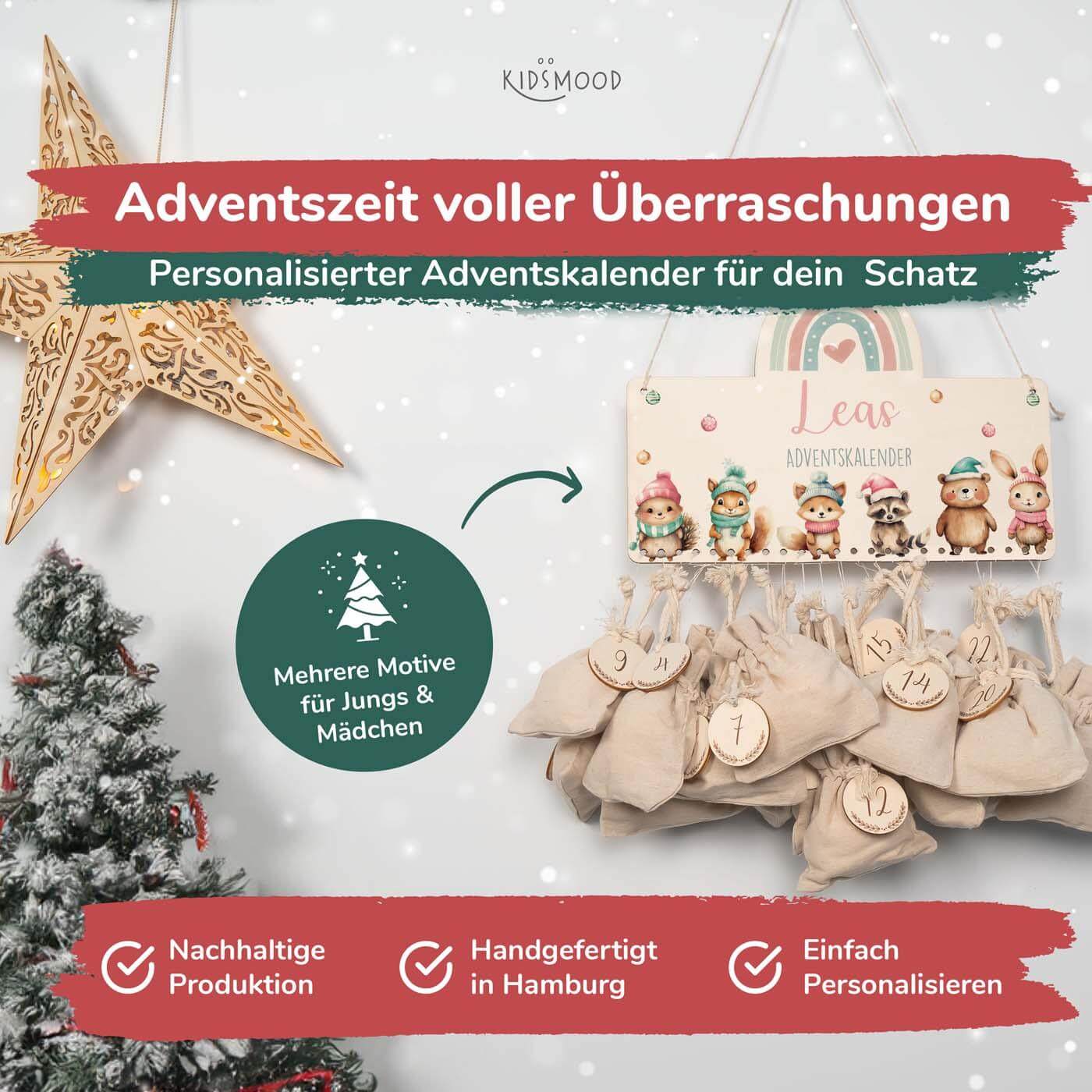 Personalisierte Adventskalender Tierfamilie Winter