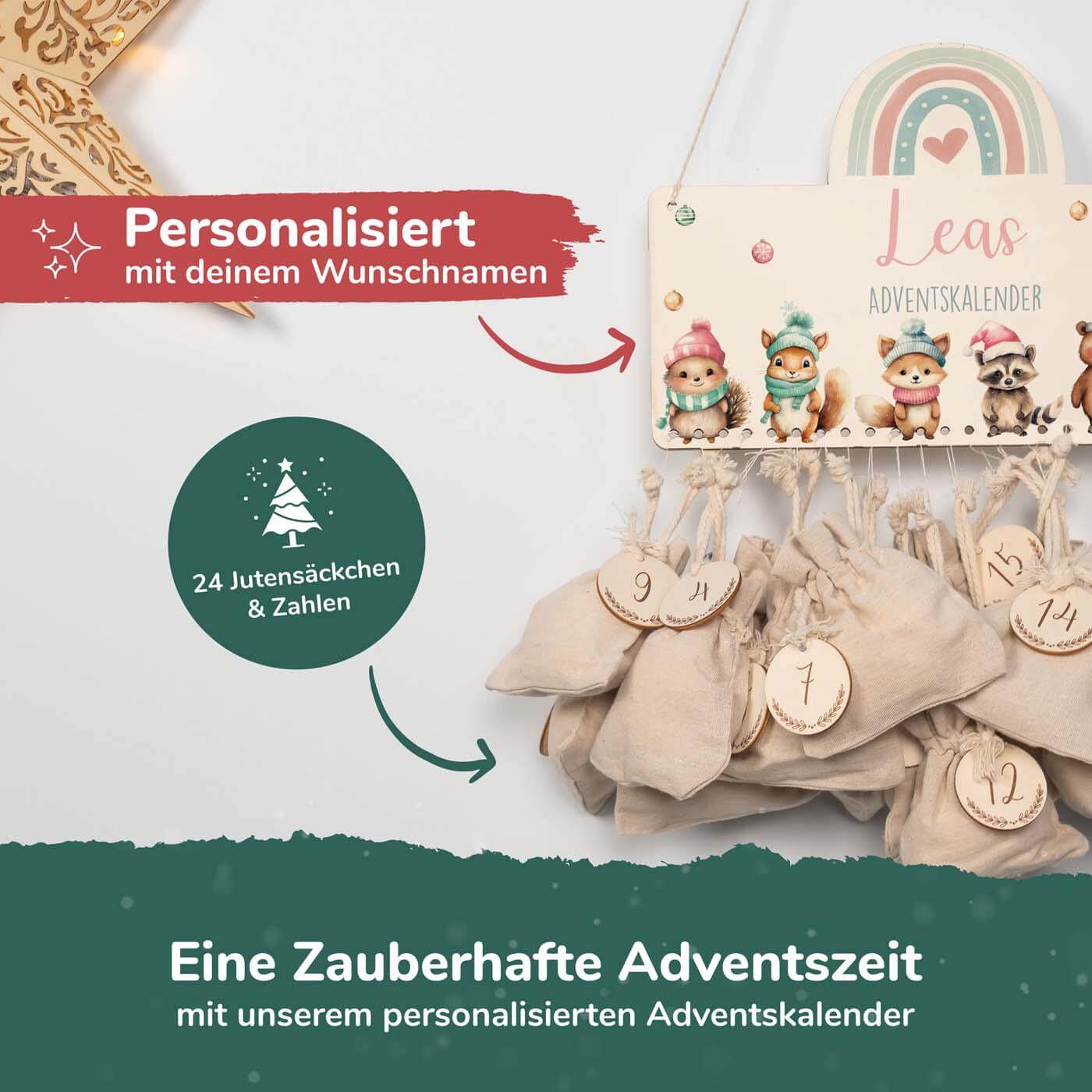 Personalisierte Adventskalender Tierfamilie Winter