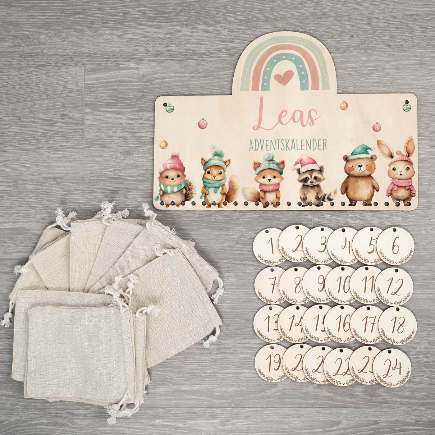 Personalisierte Adventskalender Tierfamilie Winter