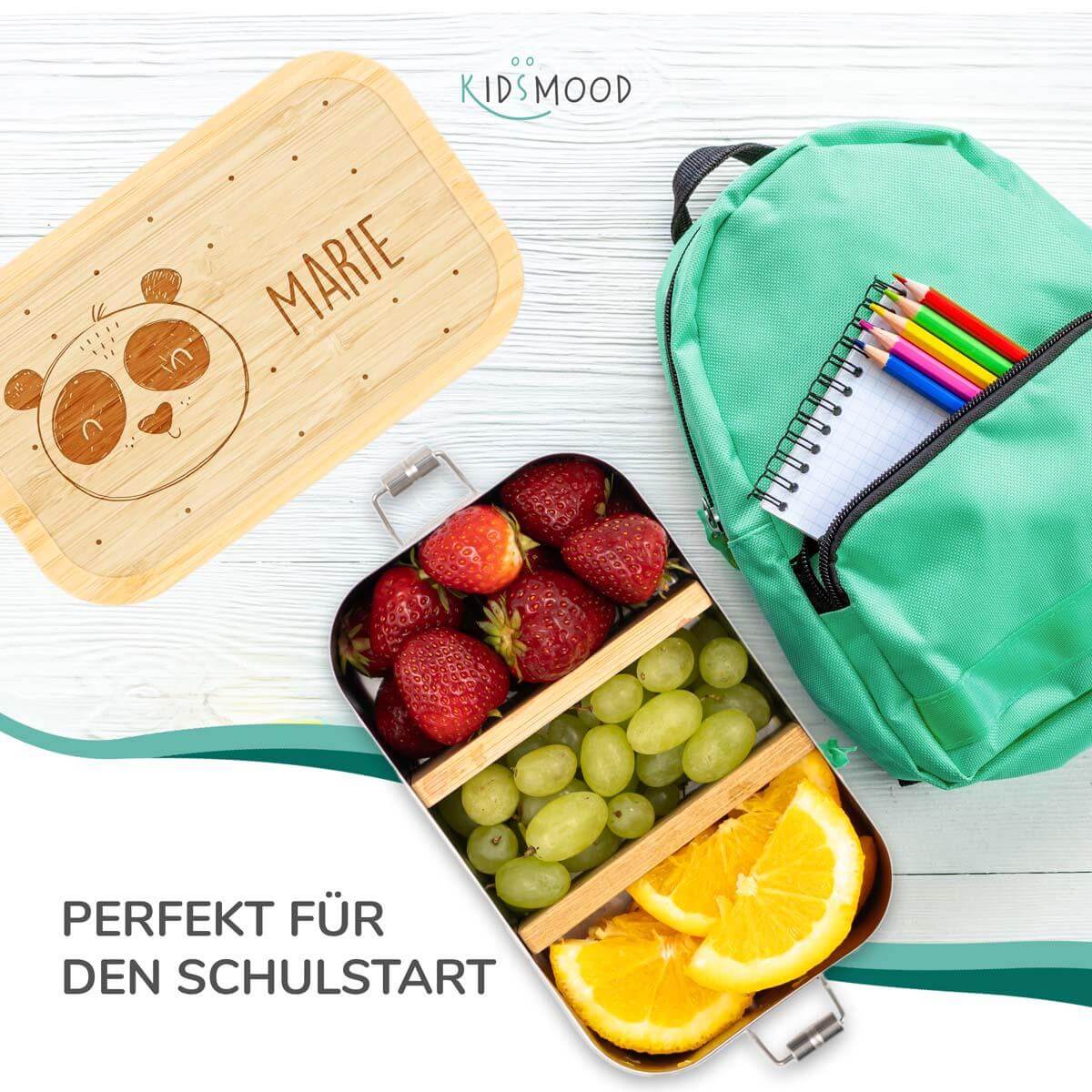 engraved lunchbox with panda bear and custom name
