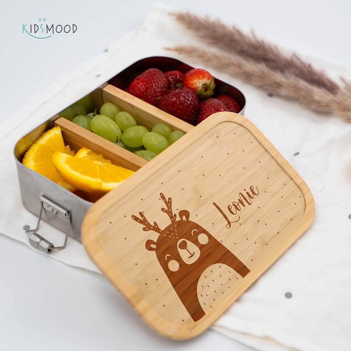 close-up of lunchbox with christmas bear motif