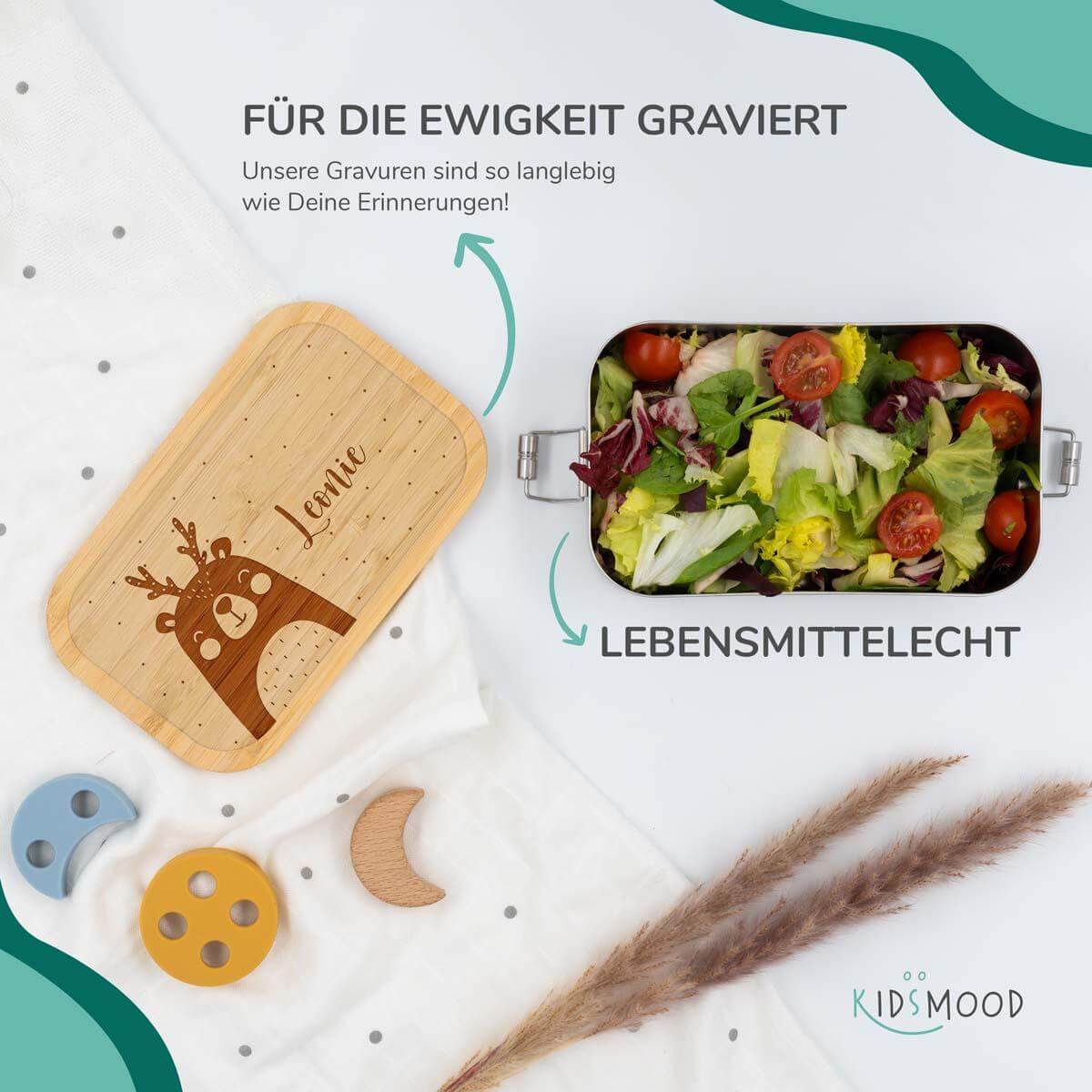 lunchbox with christmas bear design and personalized name