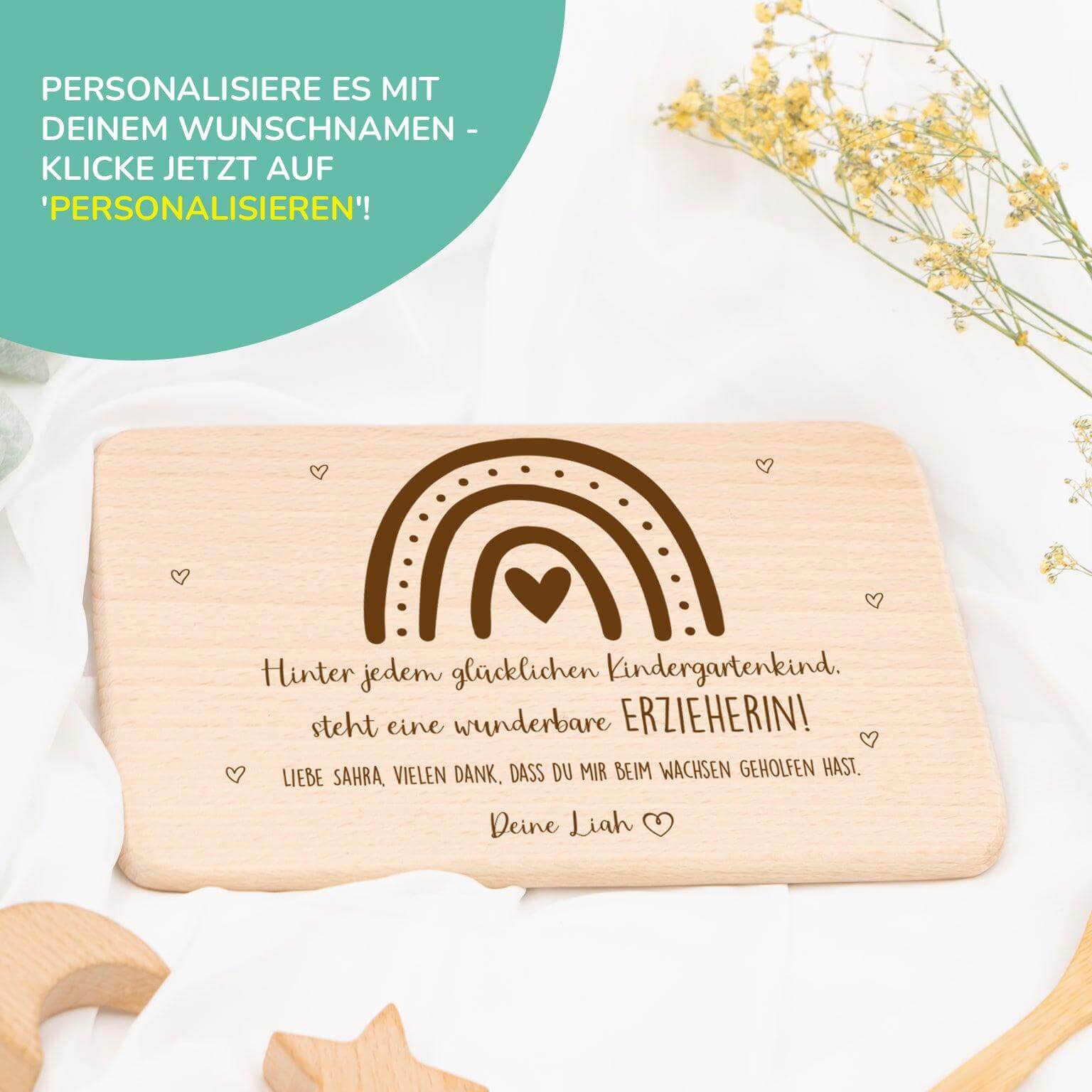 Personalisiertes Frühstücksbrettchen als Abschiedsgeschenk im Kindergarten