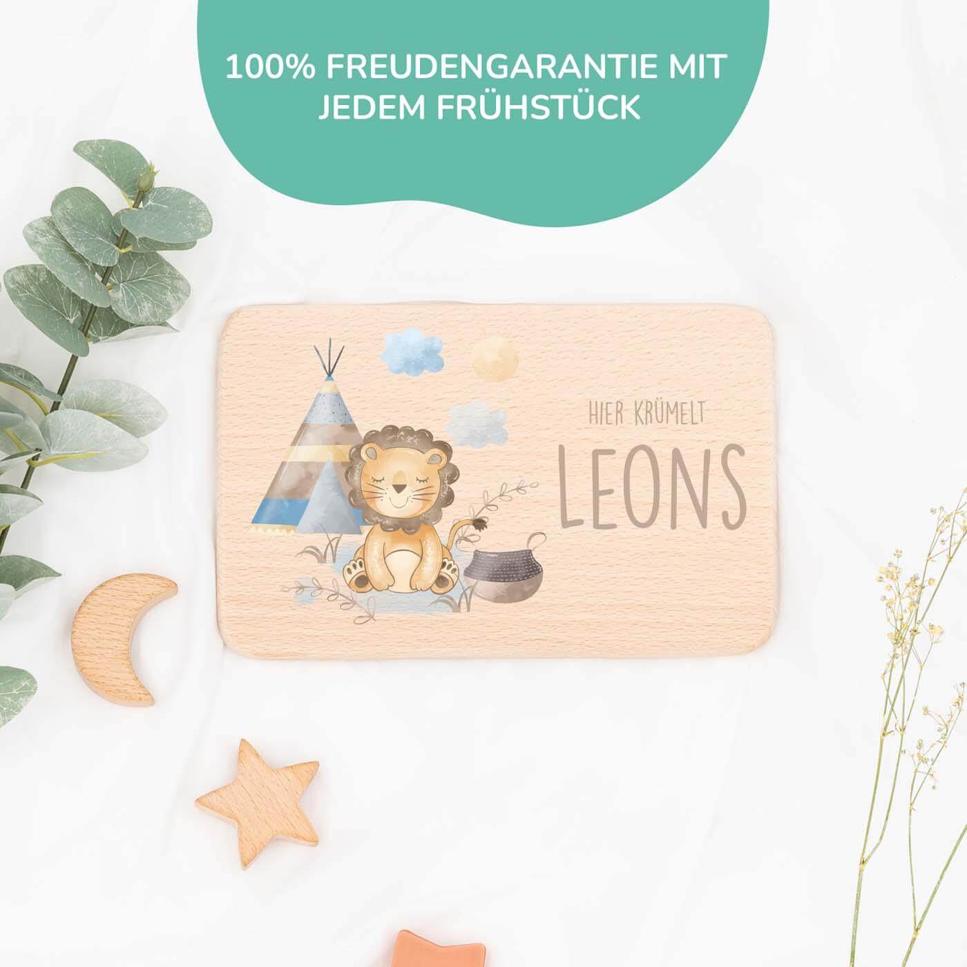 Personalisiertes Frühstücksbrettchen Tipi Löwe