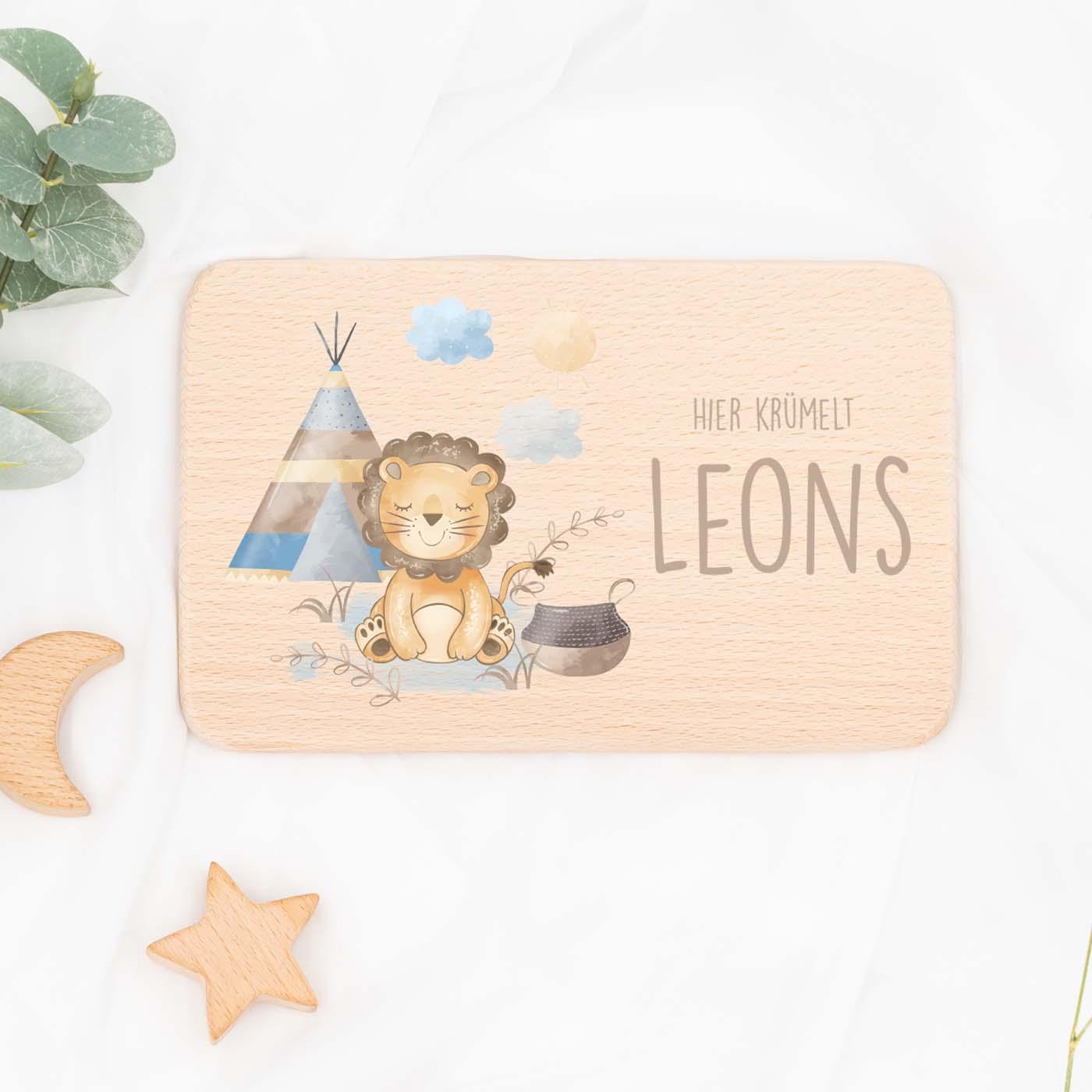 Personalisiertes Frühstücksbrettchen Tipi Löwe