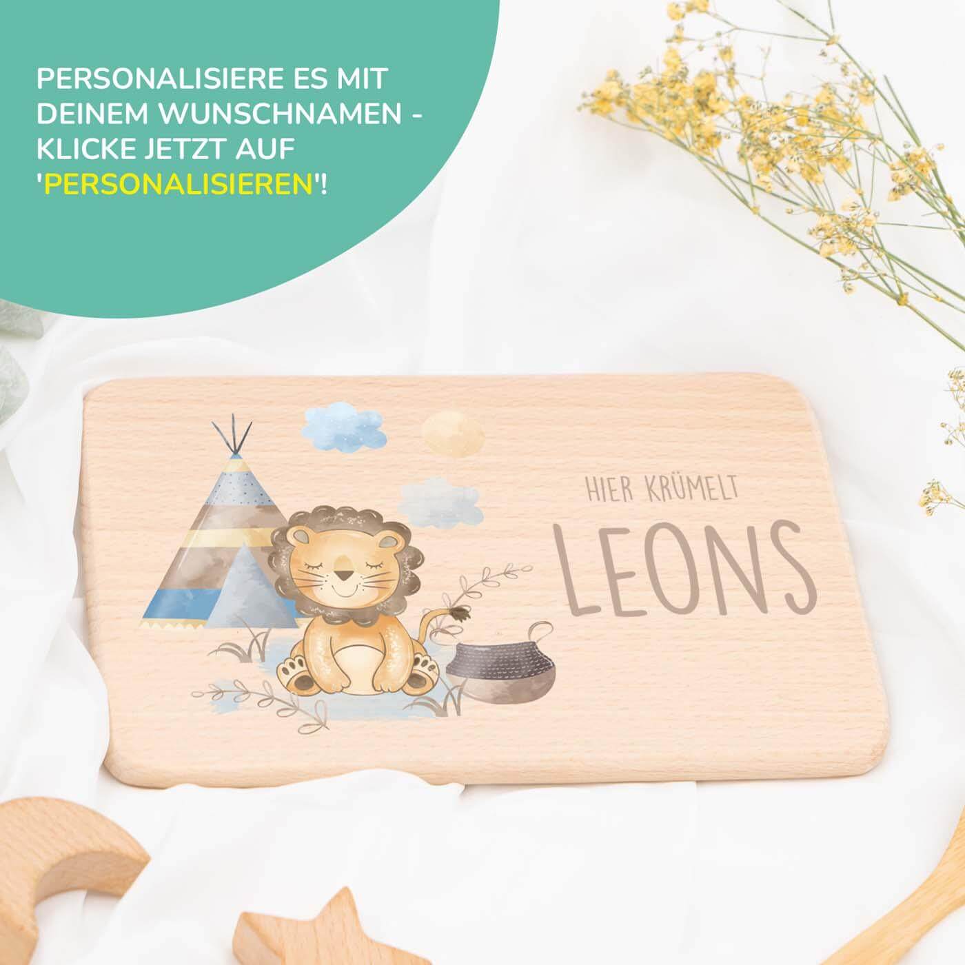 Personalisiertes Frühstücksbrettchen Tipi Löwe