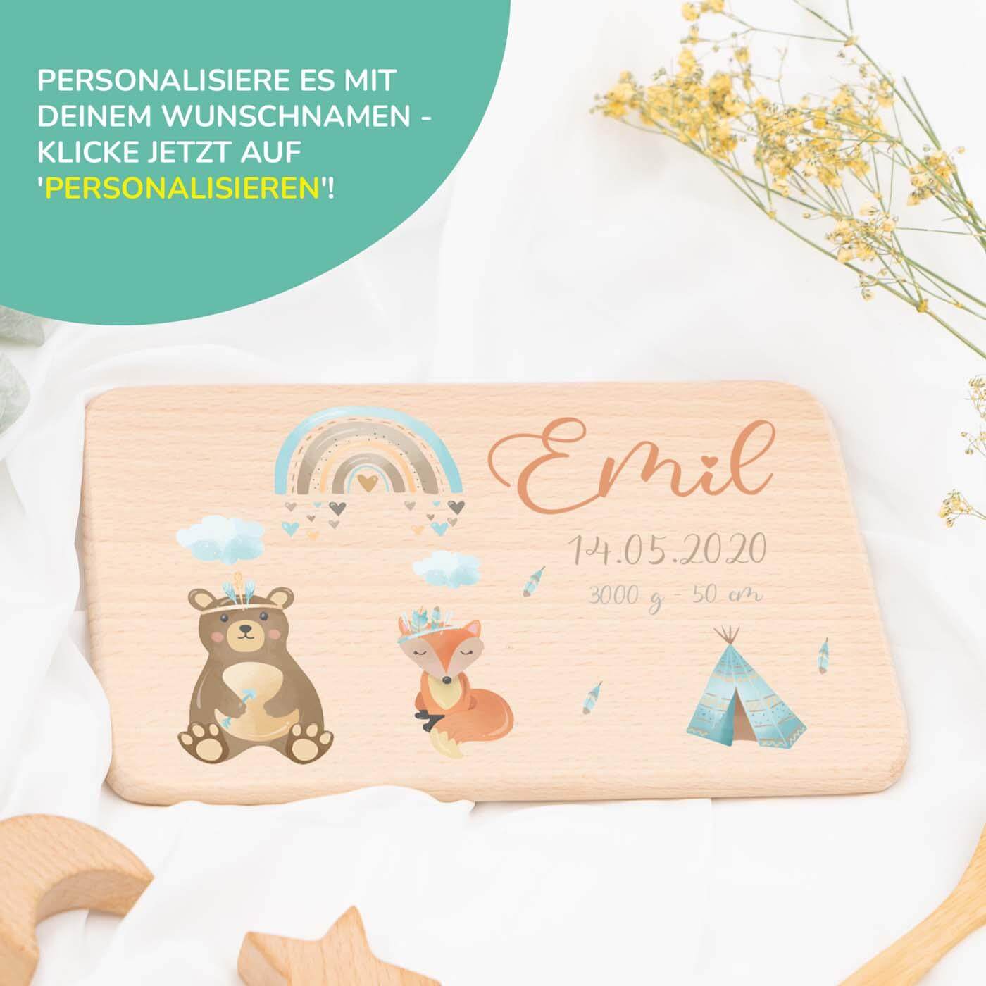 Personalisiertes Frühstücksbrettchen Tipi