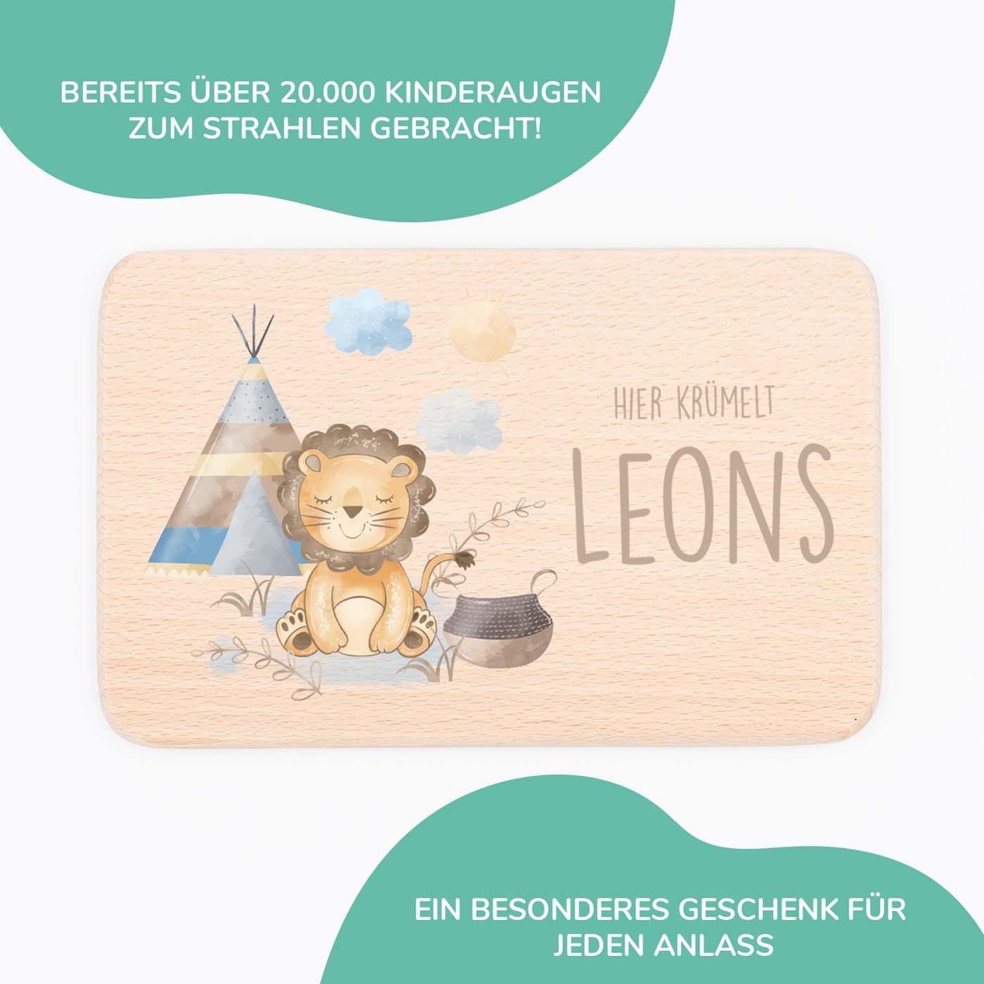 Personalisiertes Frühstücksbrettchen Tipi Löwe