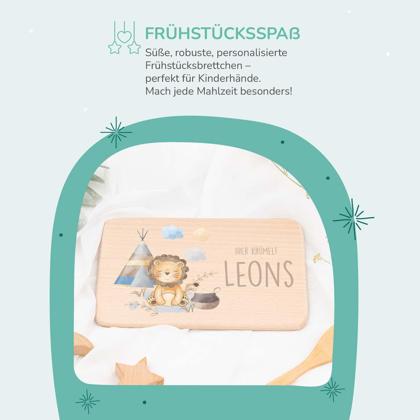 Personalisiertes Frühstücksbrettchen Tipi Löwe