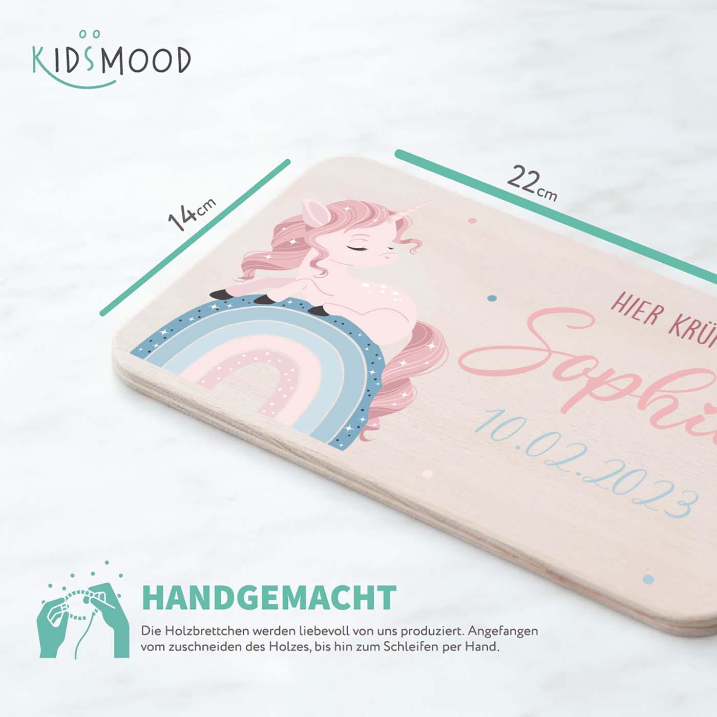 Personalisiertes Frühstücksbrettchen Einhorn Regenbogen