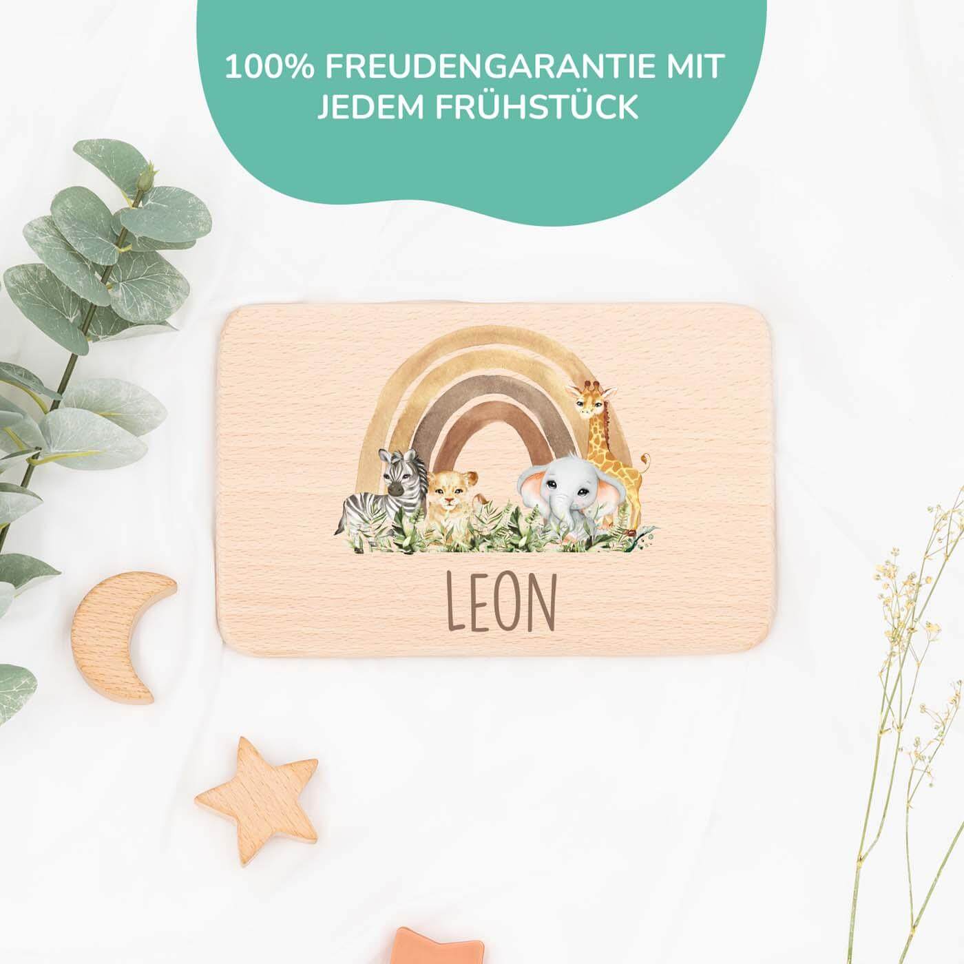 Personalisiertes Frühstücksbrettchen Rainbow Animals