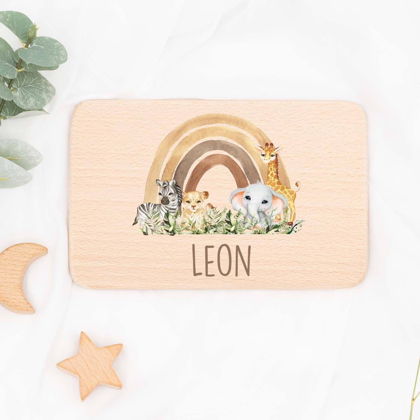 Personalisiertes Frühstücksbrettchen Rainbow Animals