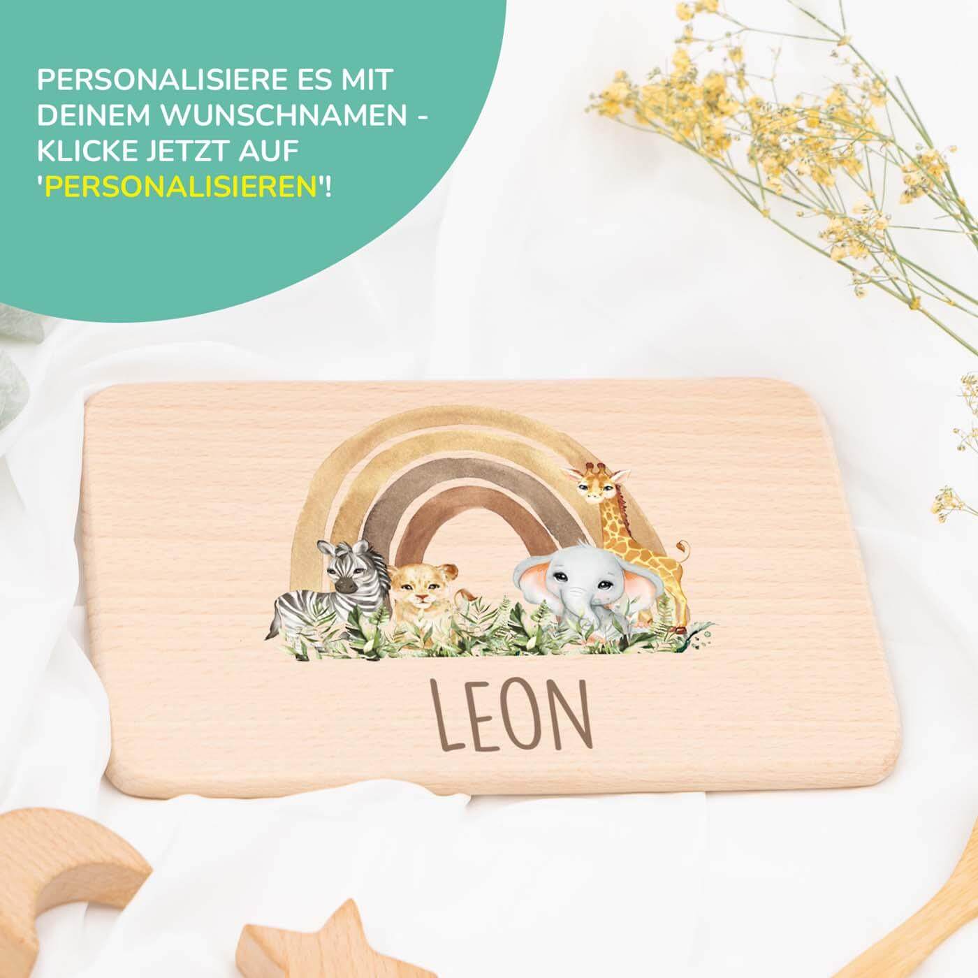 Personalisiertes Frühstücksbrettchen Rainbow Animals