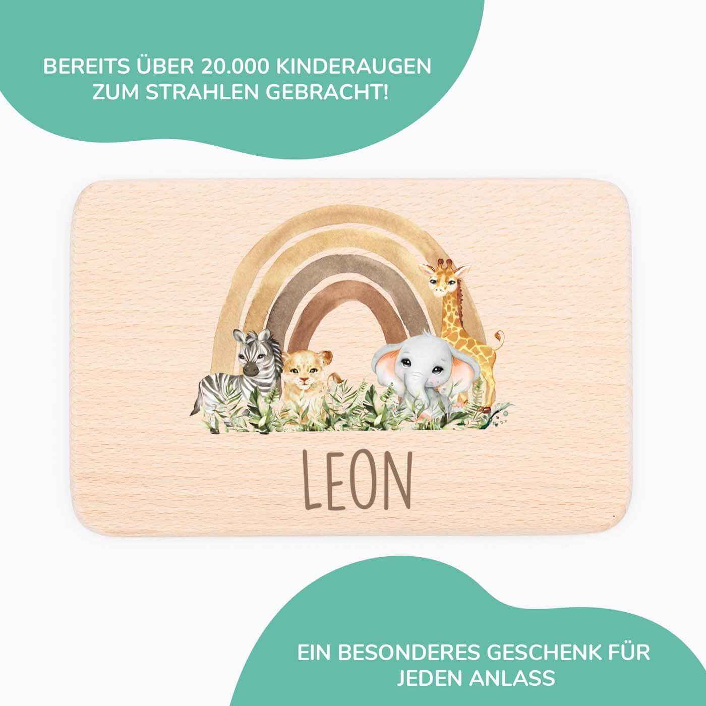 Personalisiertes Frühstücksbrettchen Rainbow Animals