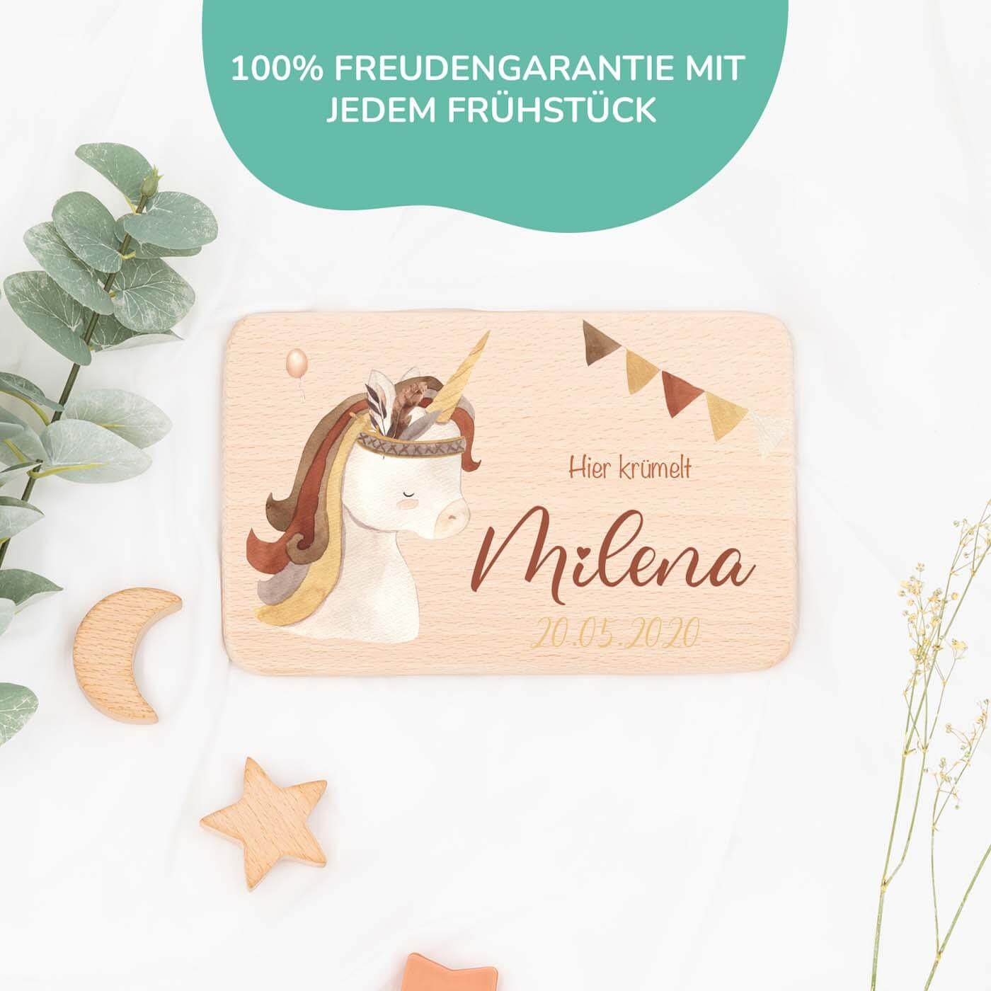 Personalisiertes Frühstücksbrettchen Einhorn Boho