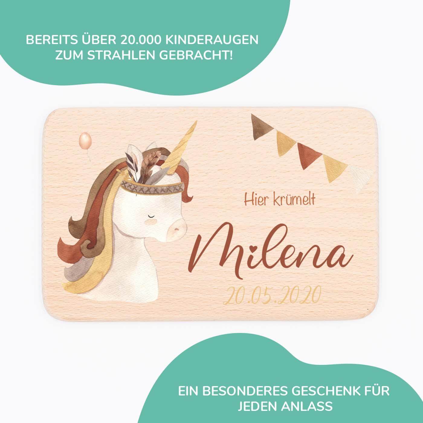 hochwertiges frühstücksbrettchen mit einhorn boho personalisiert