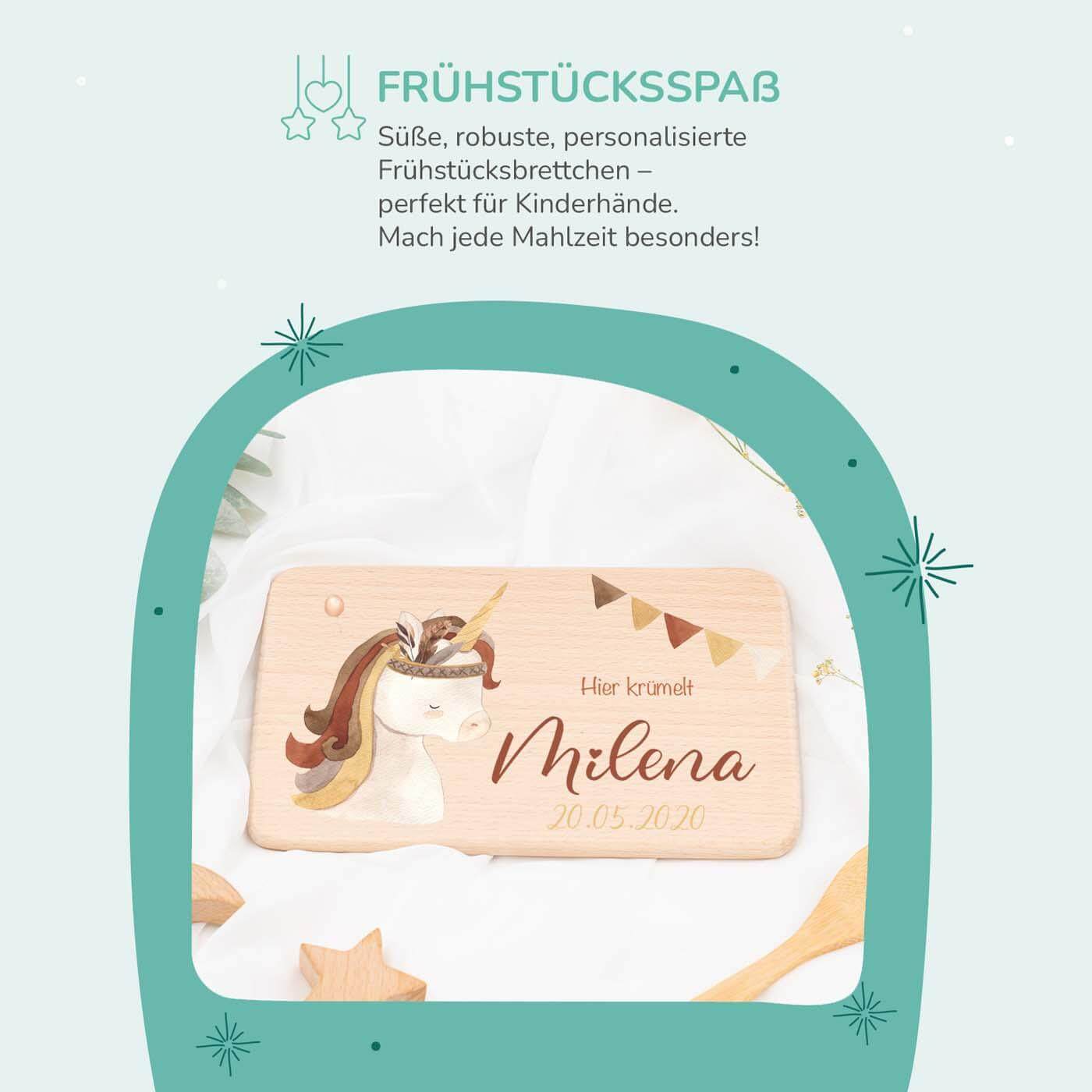 Personalisiertes Frühstücksbrettchen Einhorn Boho