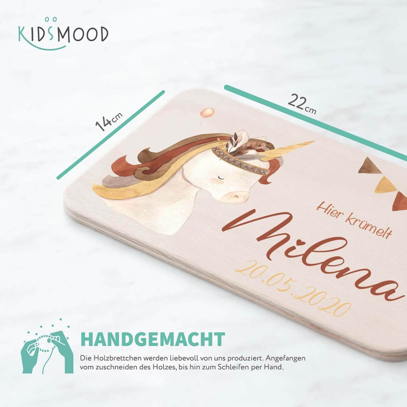 Personalisiertes Frühstücksbrettchen Einhorn Boho