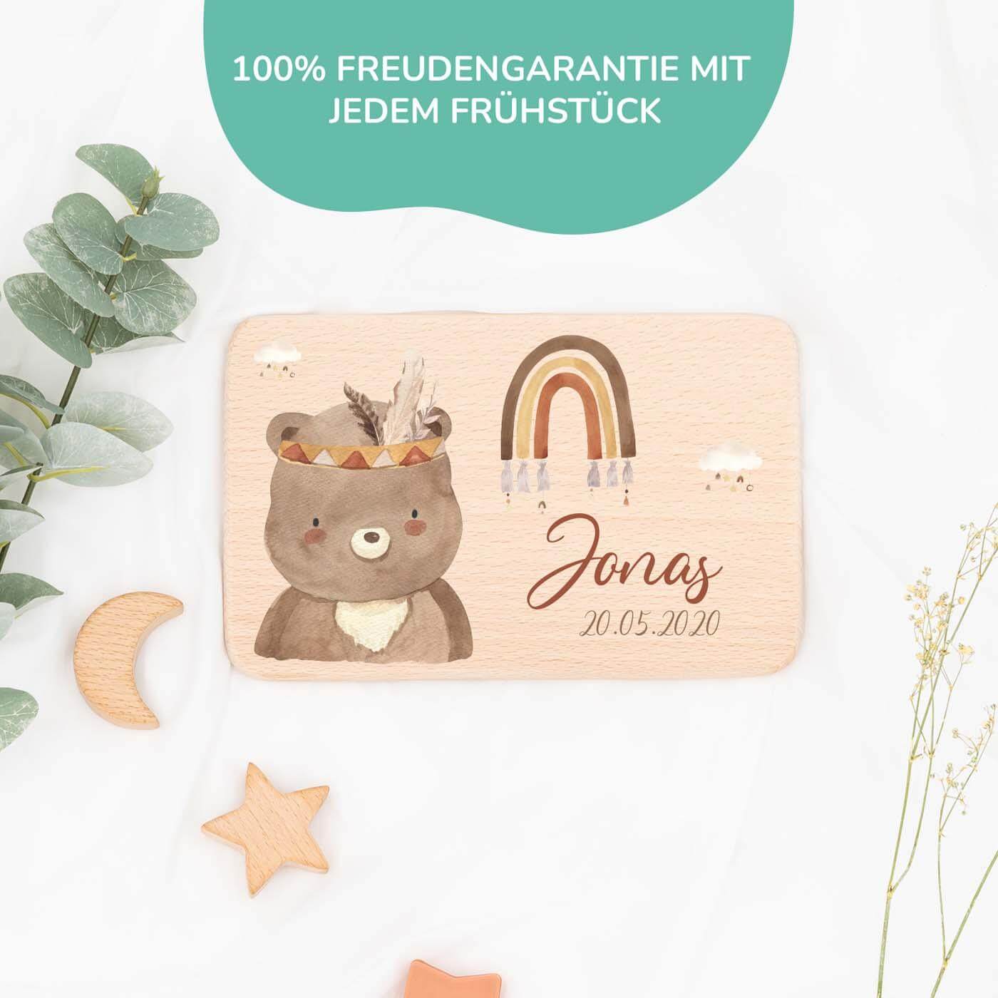Personalisiertes Frühstücksbrettchen Bär Boho