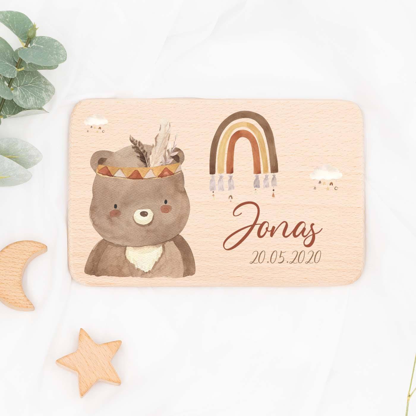 Personalisiertes Frühstücksbrettchen Bär Boho