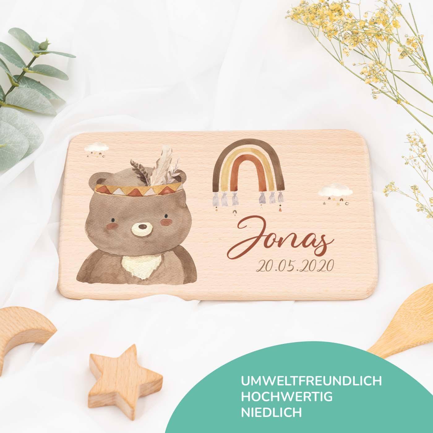 Personalisiertes Frühstücksbrettchen Bär Boho