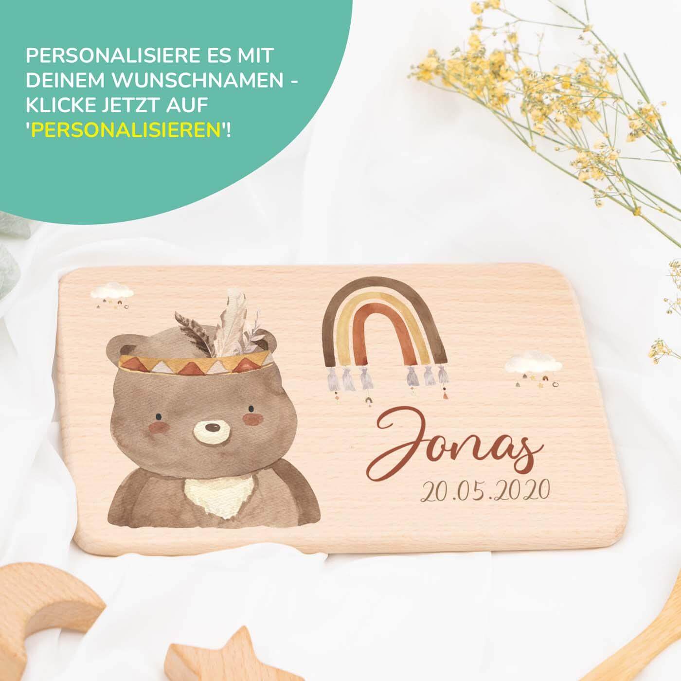 Personalisiertes Frühstücksbrettchen Bär Boho