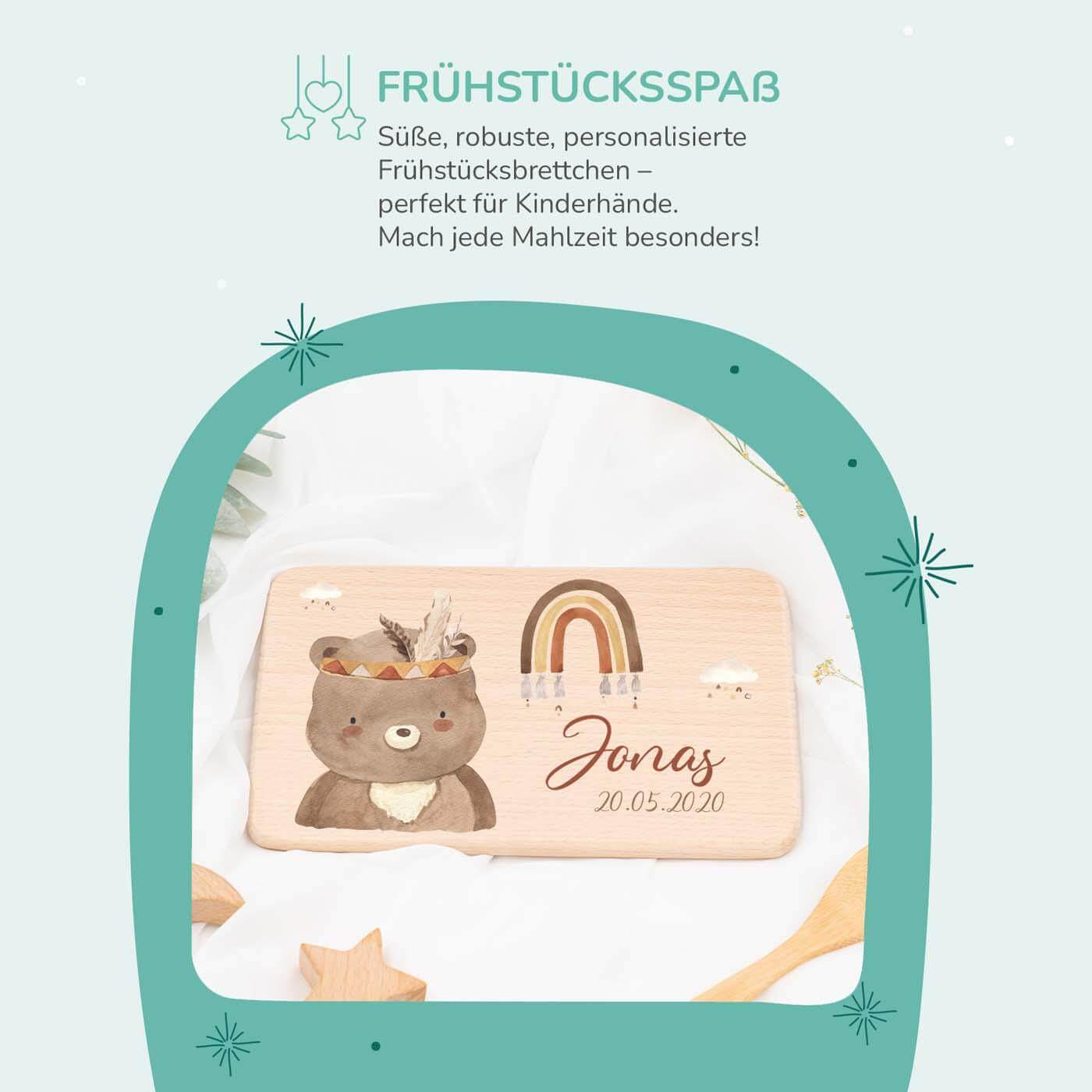 Personalisiertes Frühstücksbrettchen Bär Boho