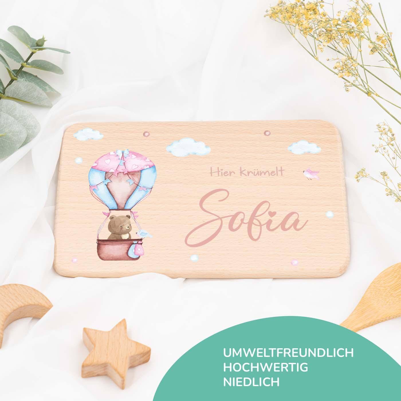 frühstücksbrettchen mit ballon-bär motiv und individuellem namen