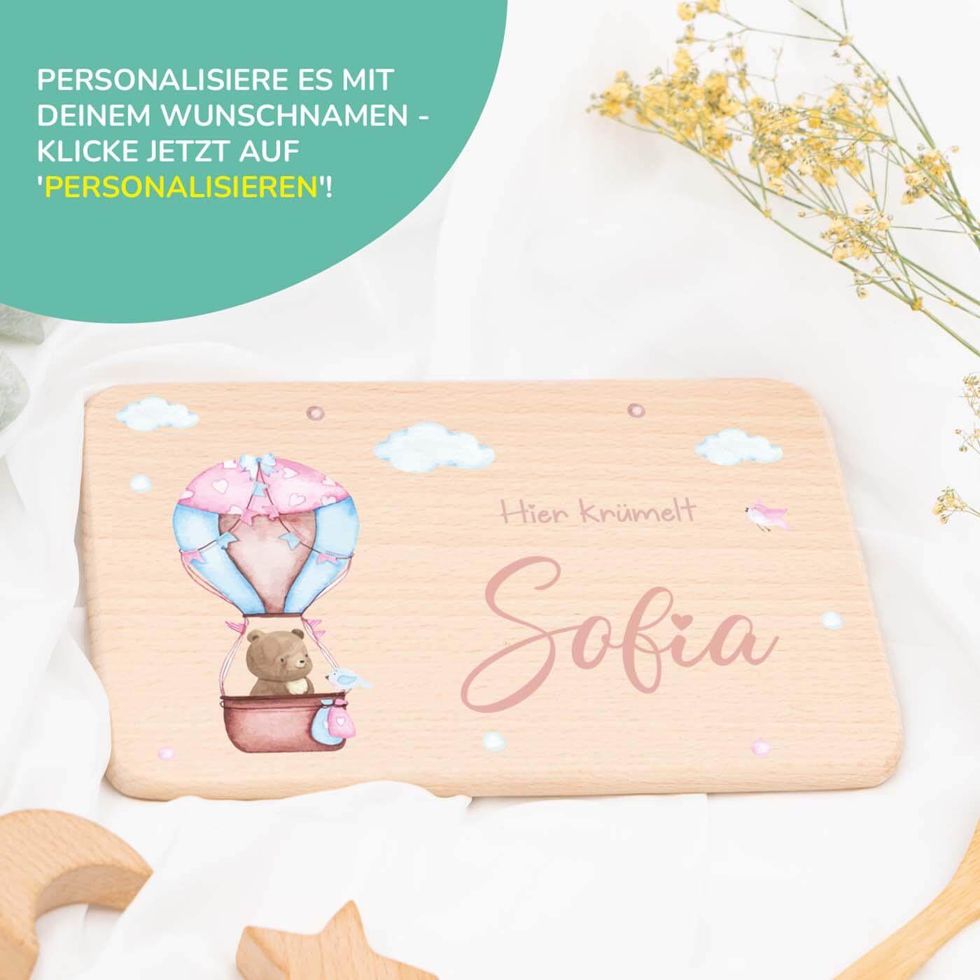 Personalisiertes Frühstücksbrettchen Ballon Bär