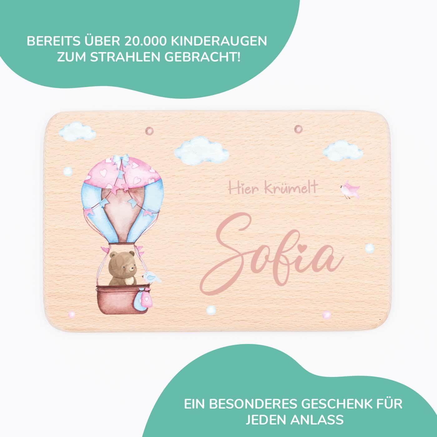 personalisiertes geschenk frühstücksbrettchen mit ballon-bär design
