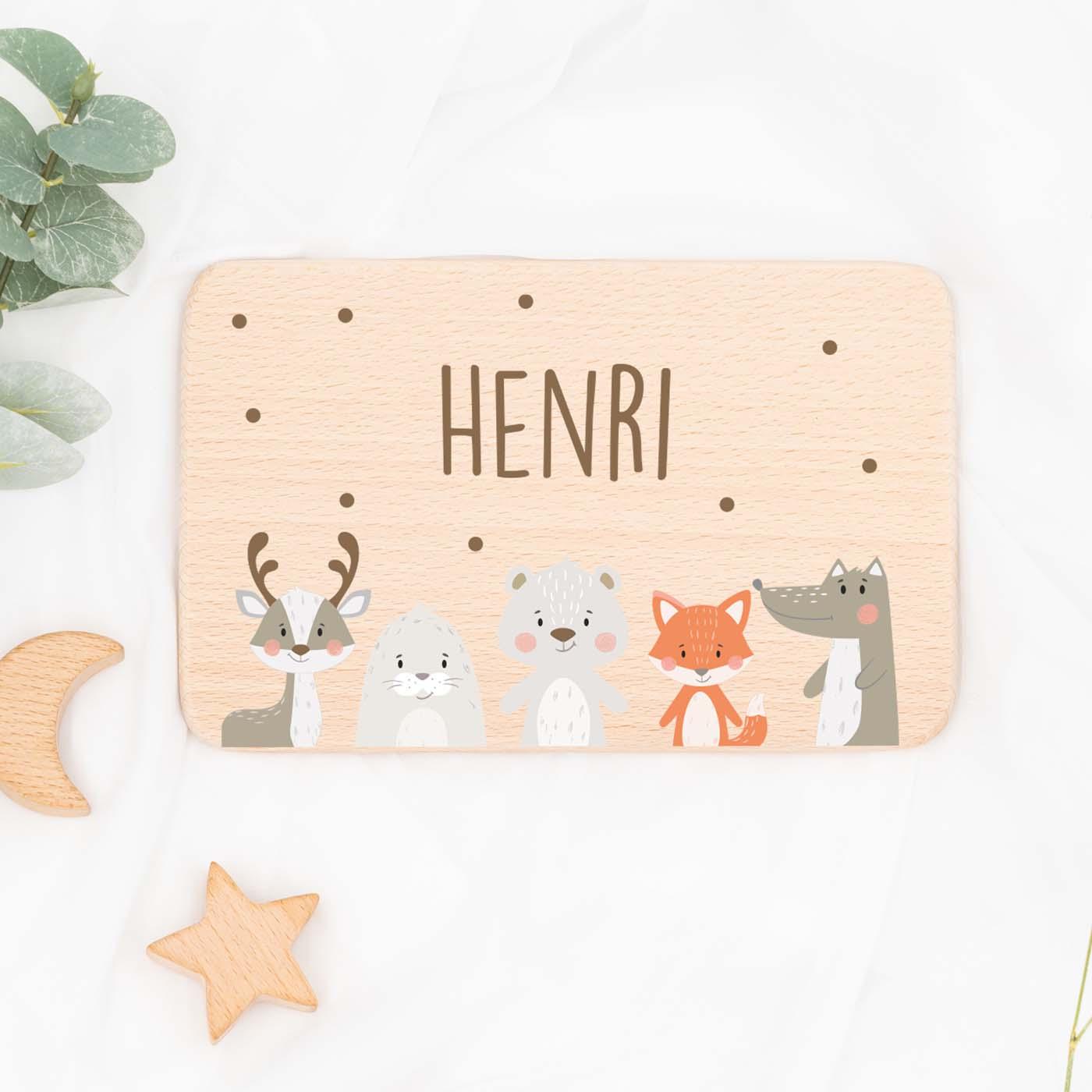 Personalisiertes Frühstücksbrettchen Winter Animals