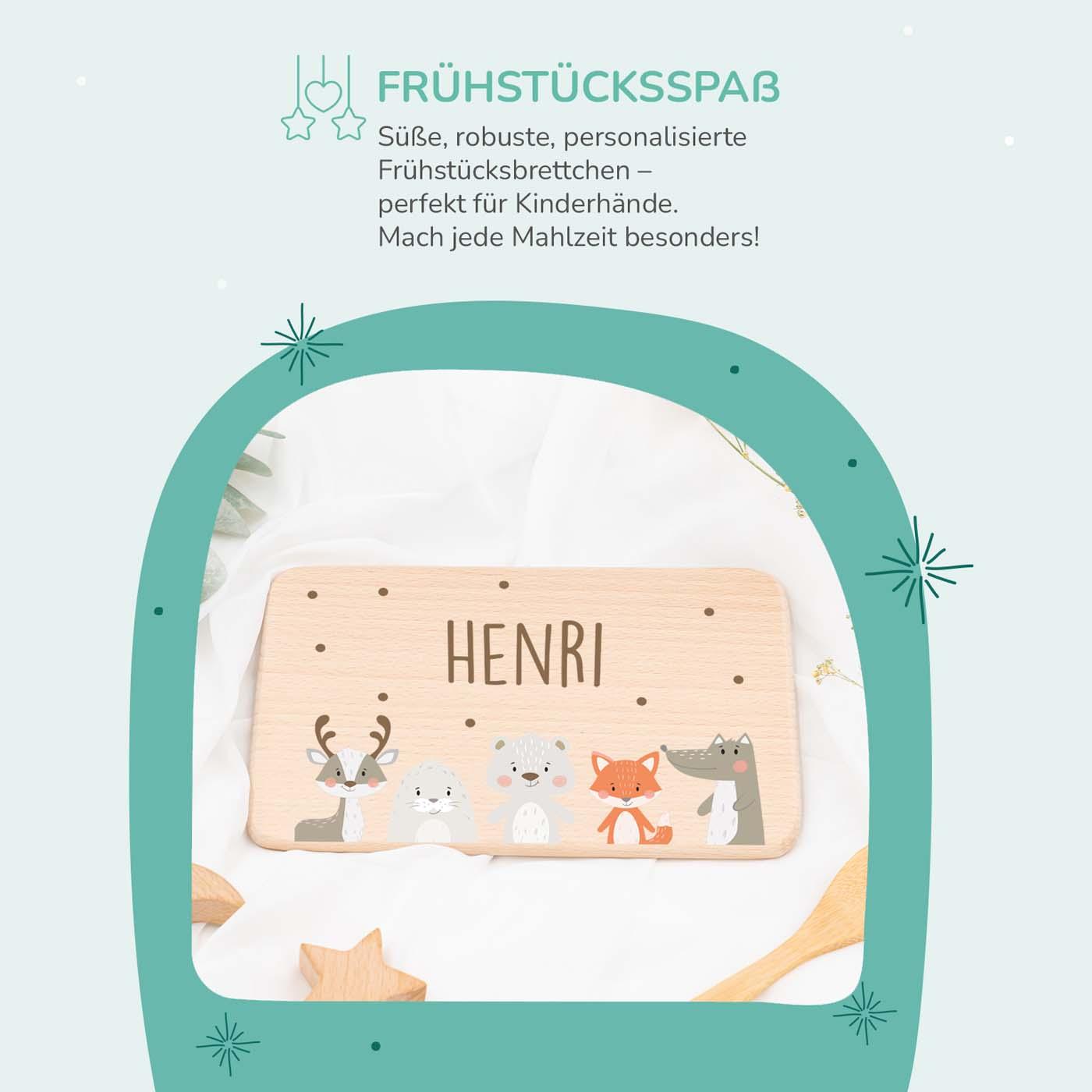 Personalisiertes Frühstücksbrettchen Winter Animals