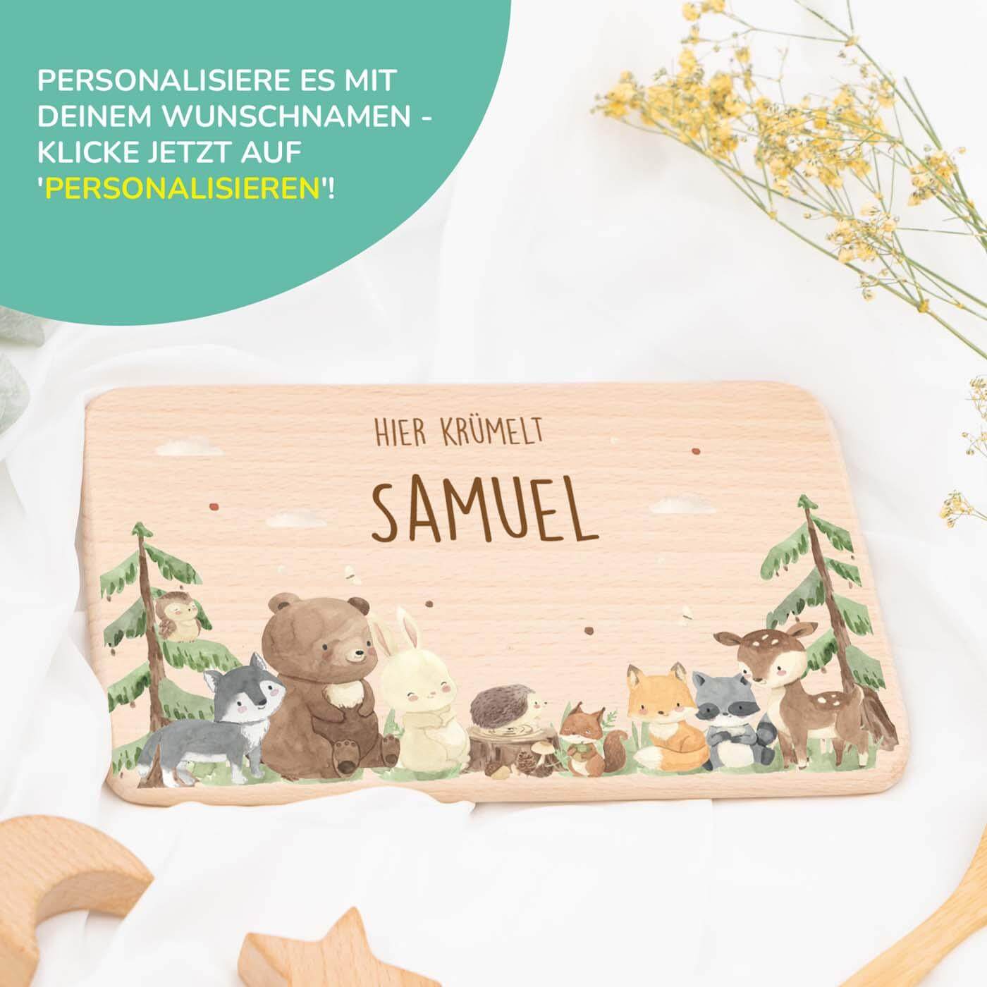 Personalisiertes Frühstücksbrettchen Waldtiere