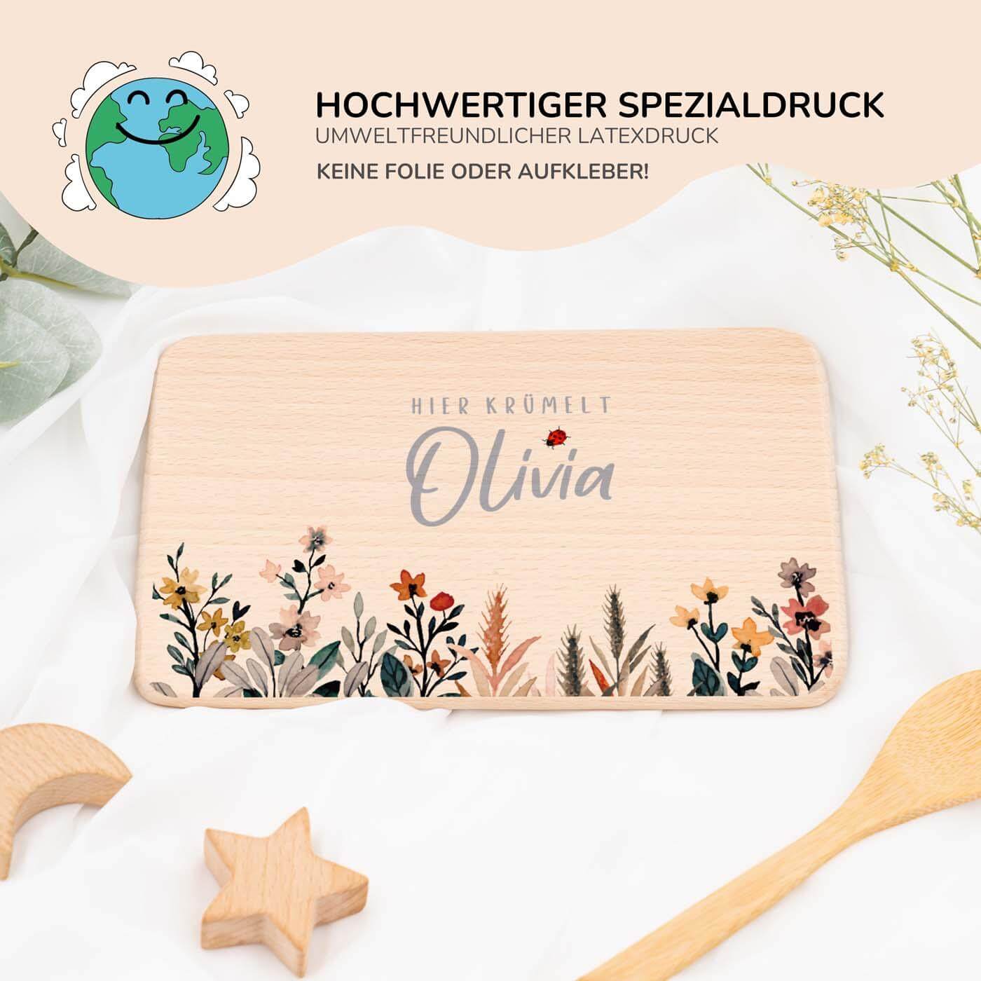 frühstücksbrettchen mit blumen motiv und individuellem namen