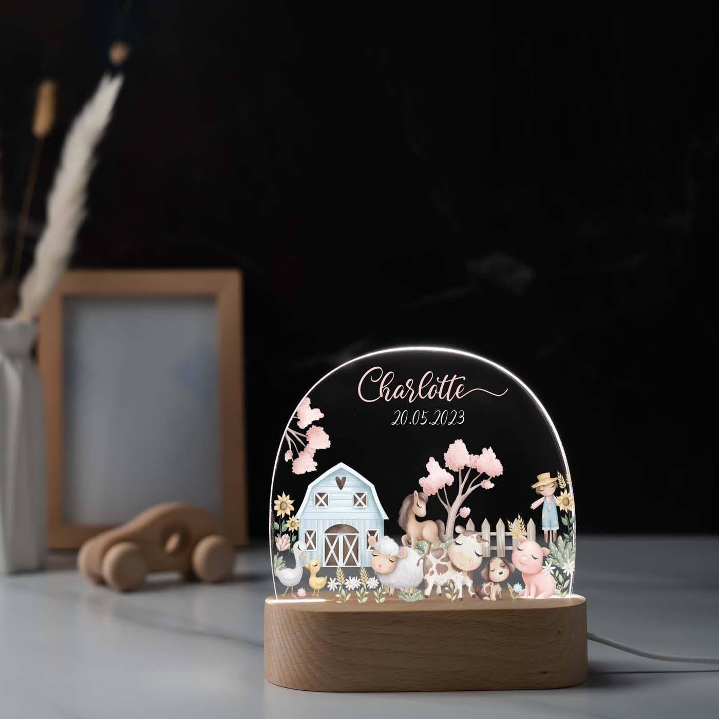 Personalisierte Nachtlampe für Kinder Bauernhof