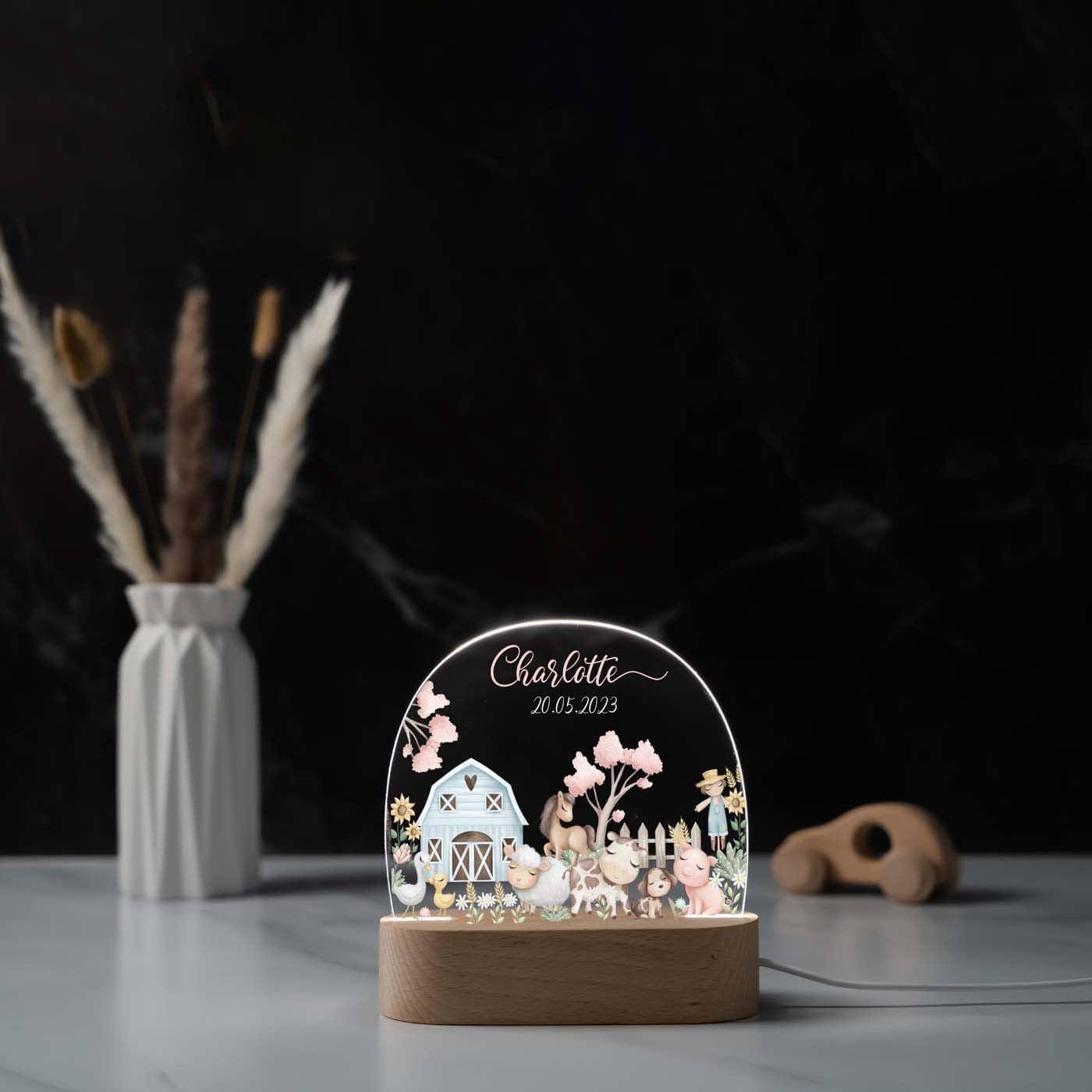 personalisiertes geschenk nachtlampe mit bauernhof design