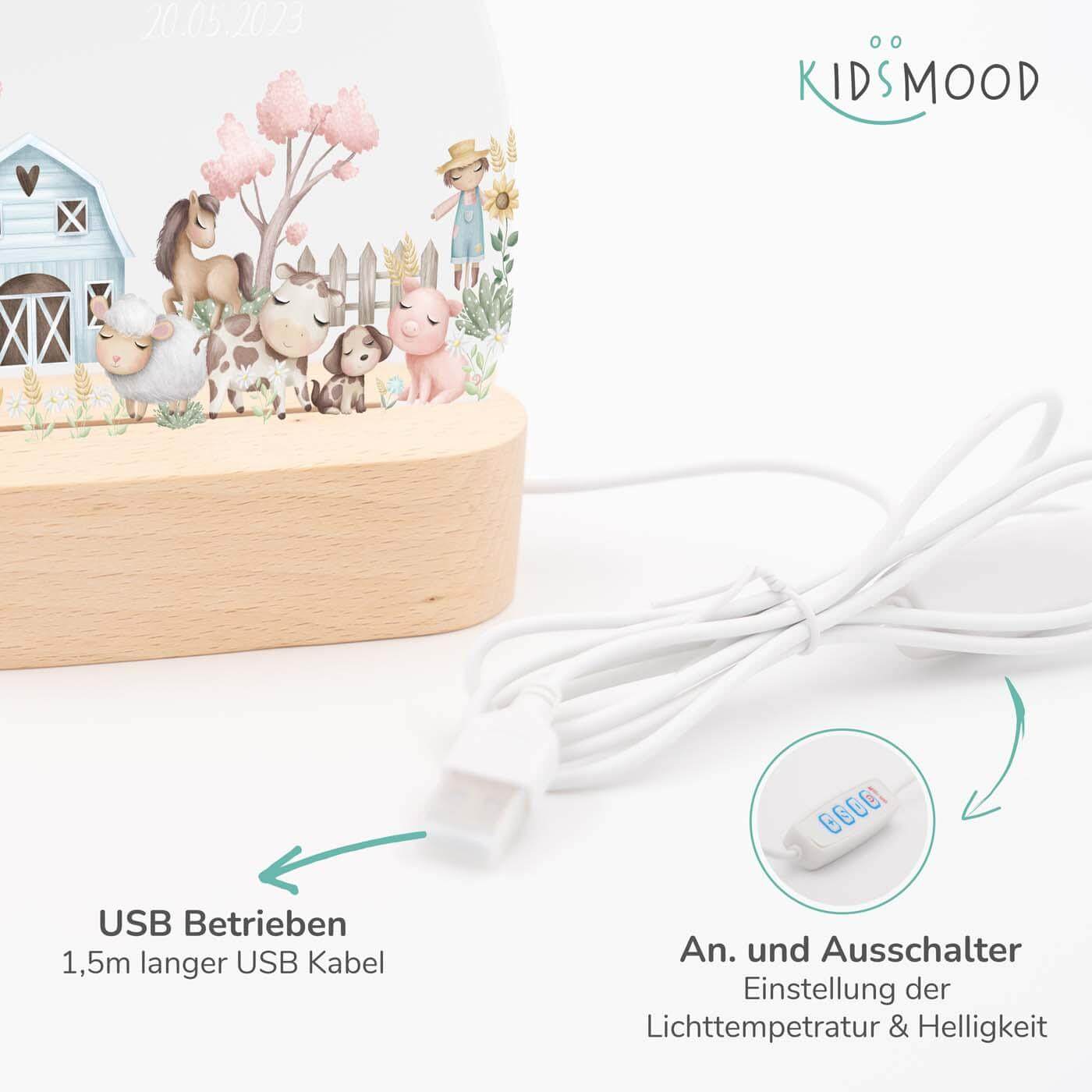 nachtlampe mit bauernhof motiv für kinder