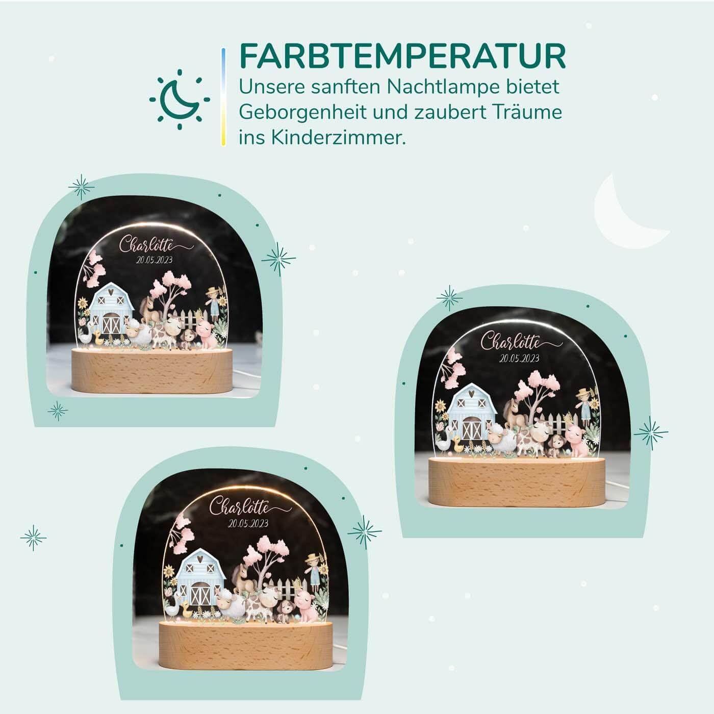 handgefertigte nachtlampe mit bauernhof motiv