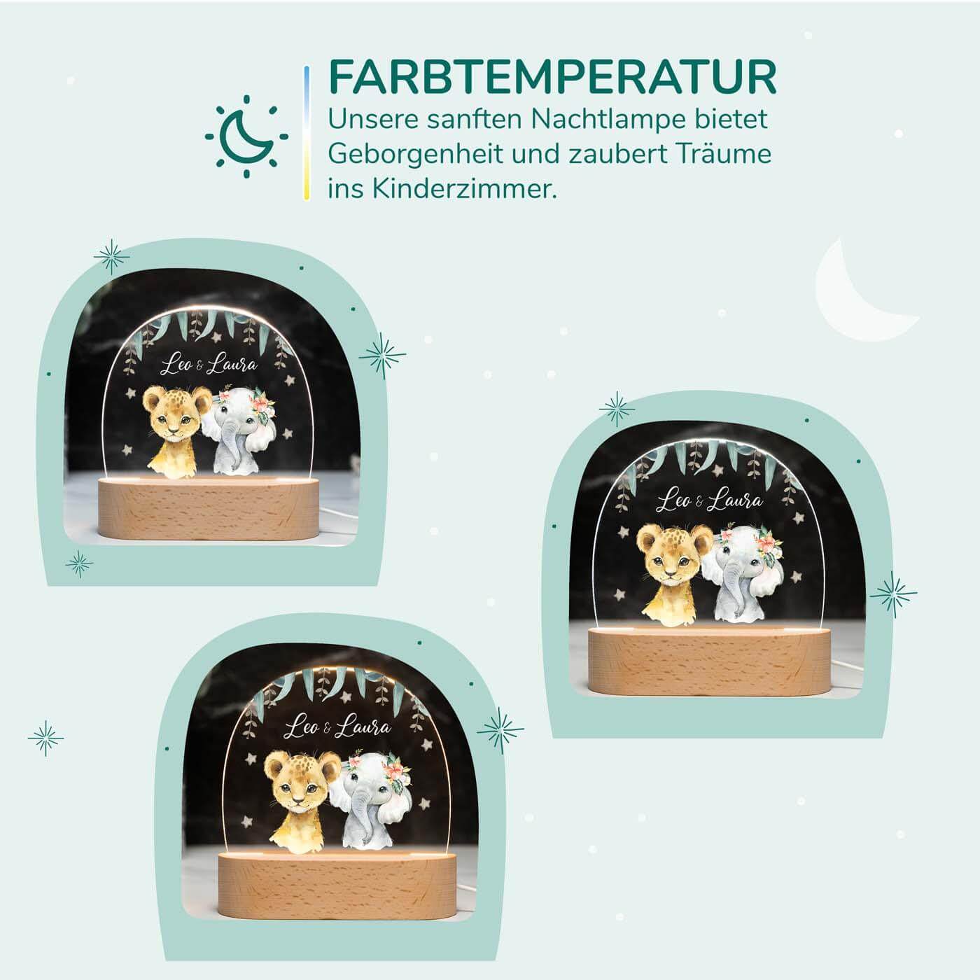 Personalisierte Nachtlampe für Kinder - Löwe Elefant