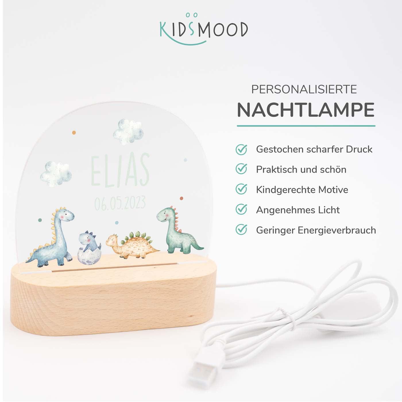 detailed view of baby dinosaurs design on night lamp