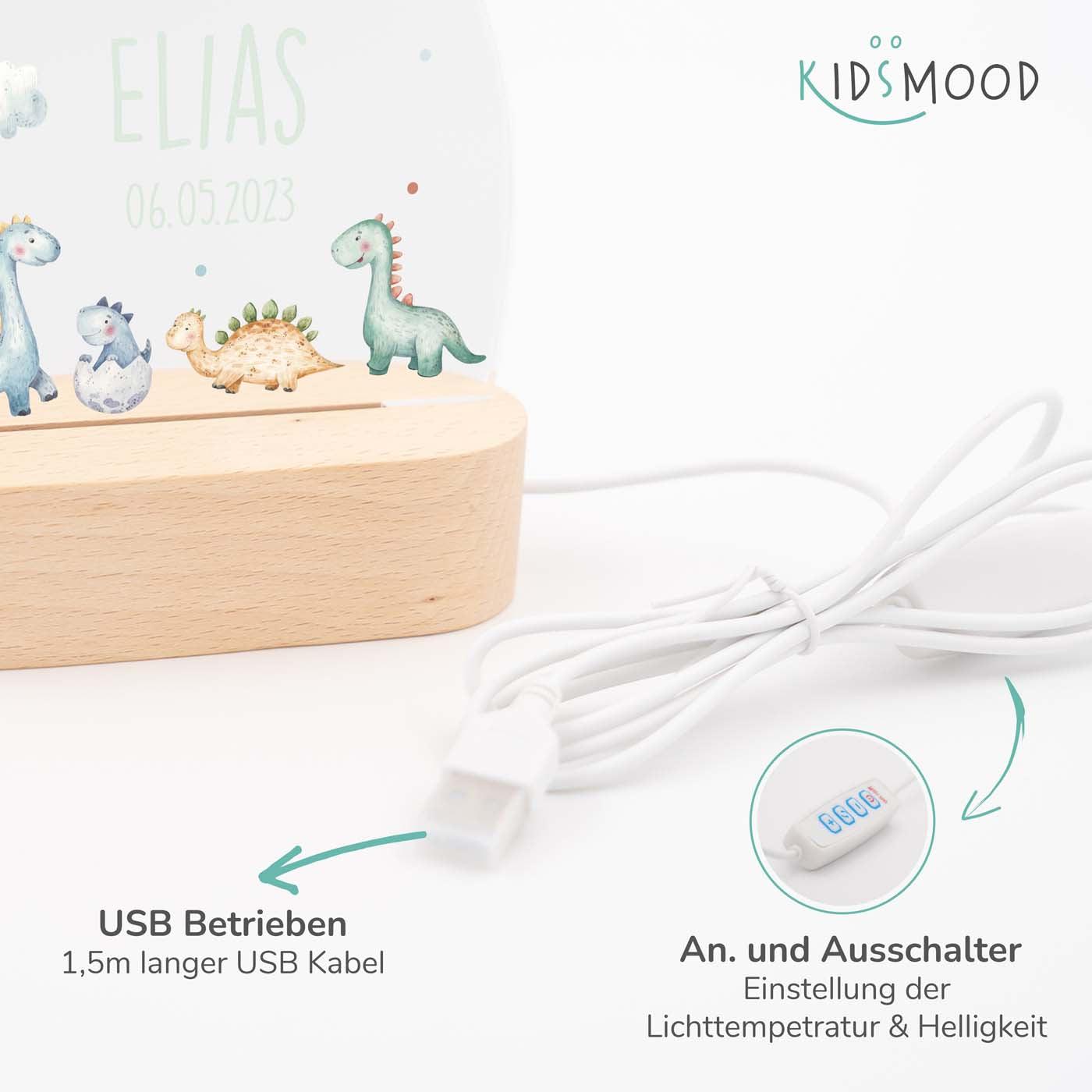 high-quality personalized night lamp with baby dinosaurs