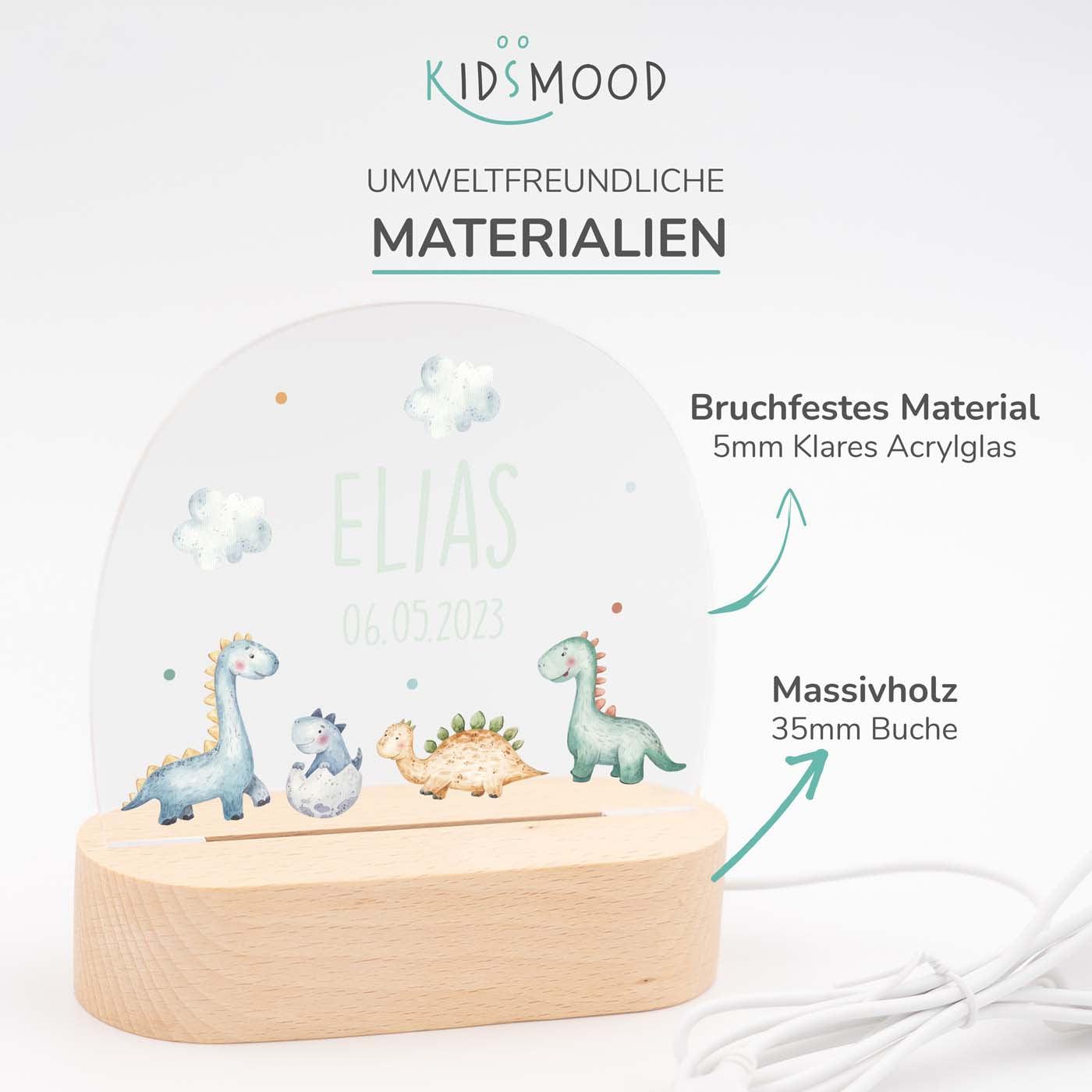 handcrafted night lamp with baby dinos engraving