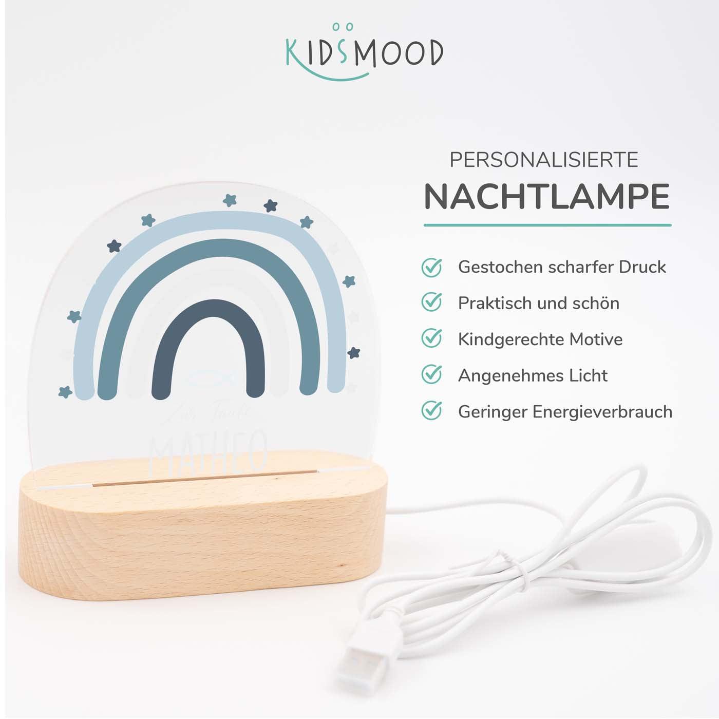 detailed view of green rainbow and tauffisch design on night lamp