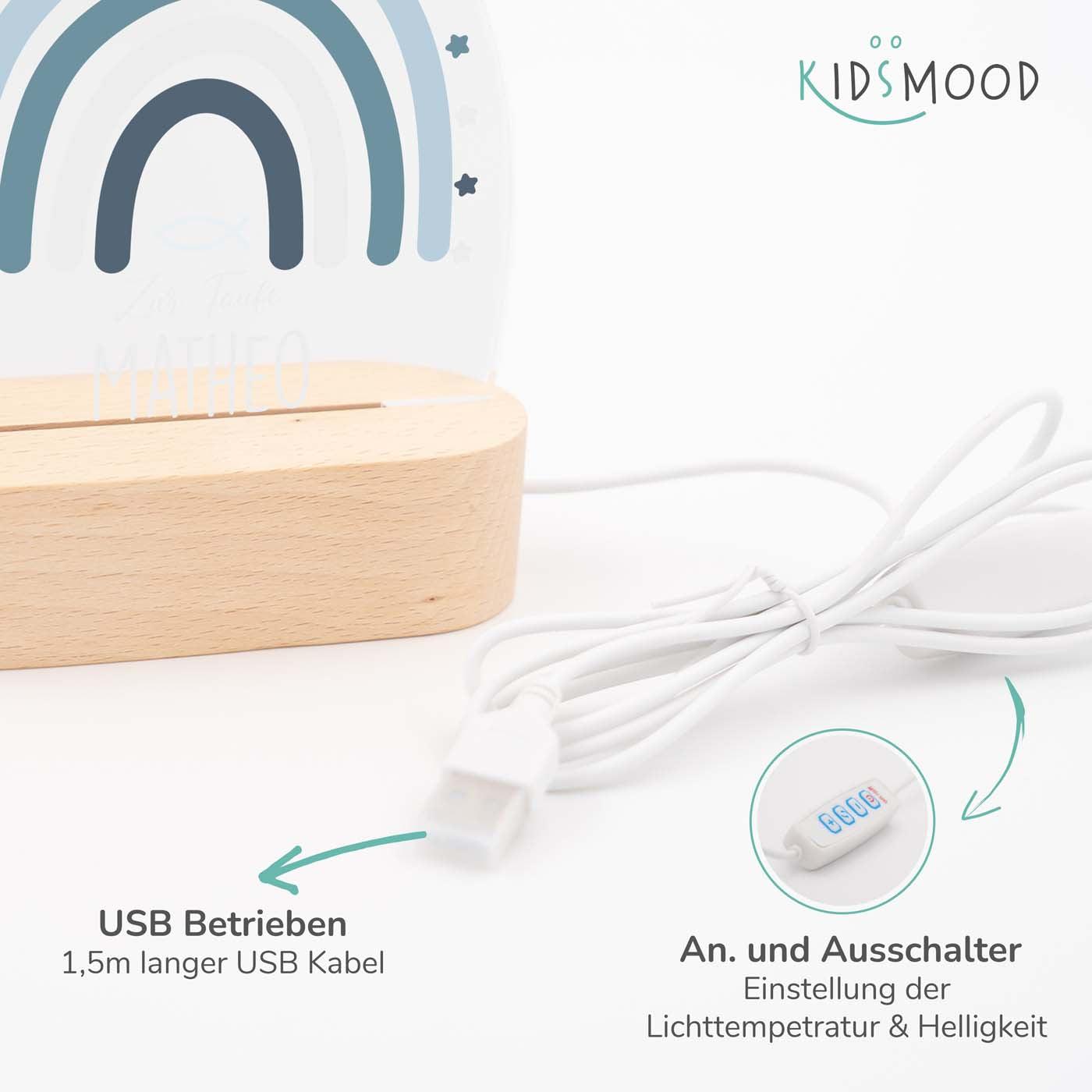 night lamp with regenbogen and tauffisch design and personalized name