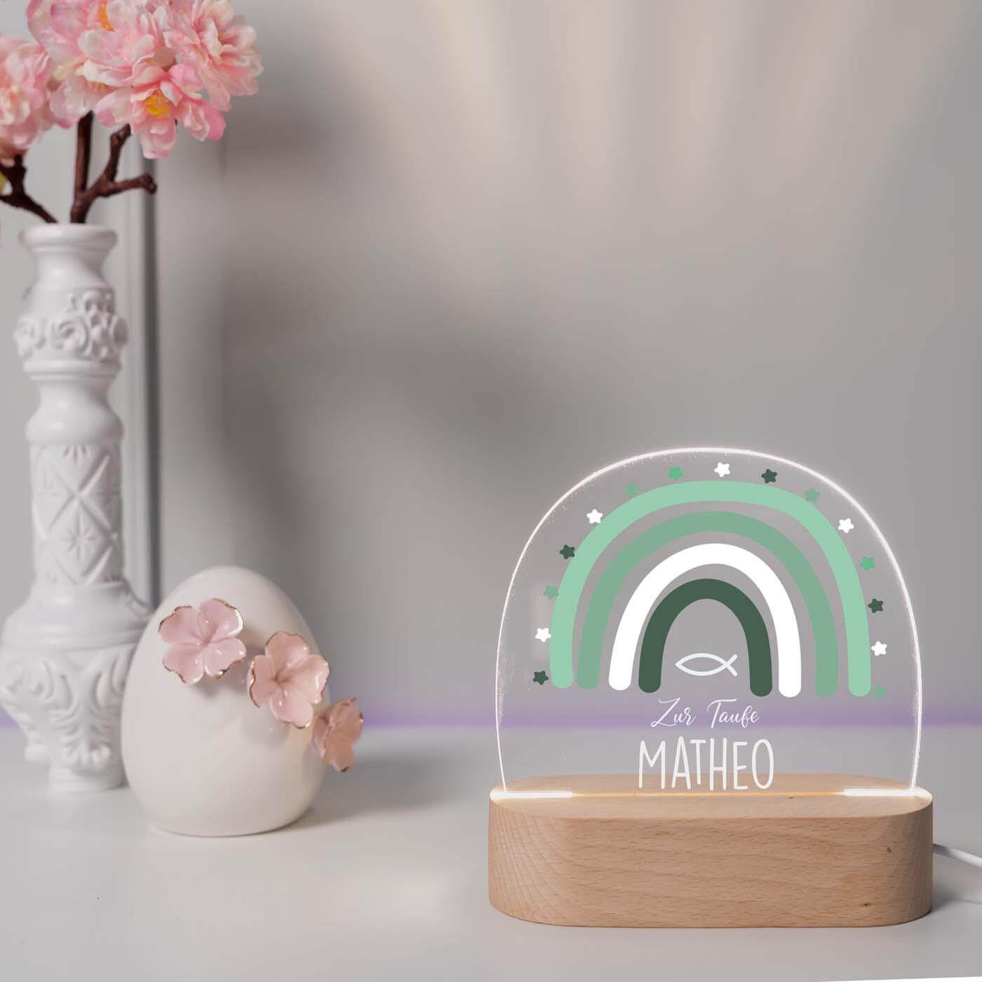 Personalisierte Nachtlampe für Kinder - Regenbogen Grün Tauffisch