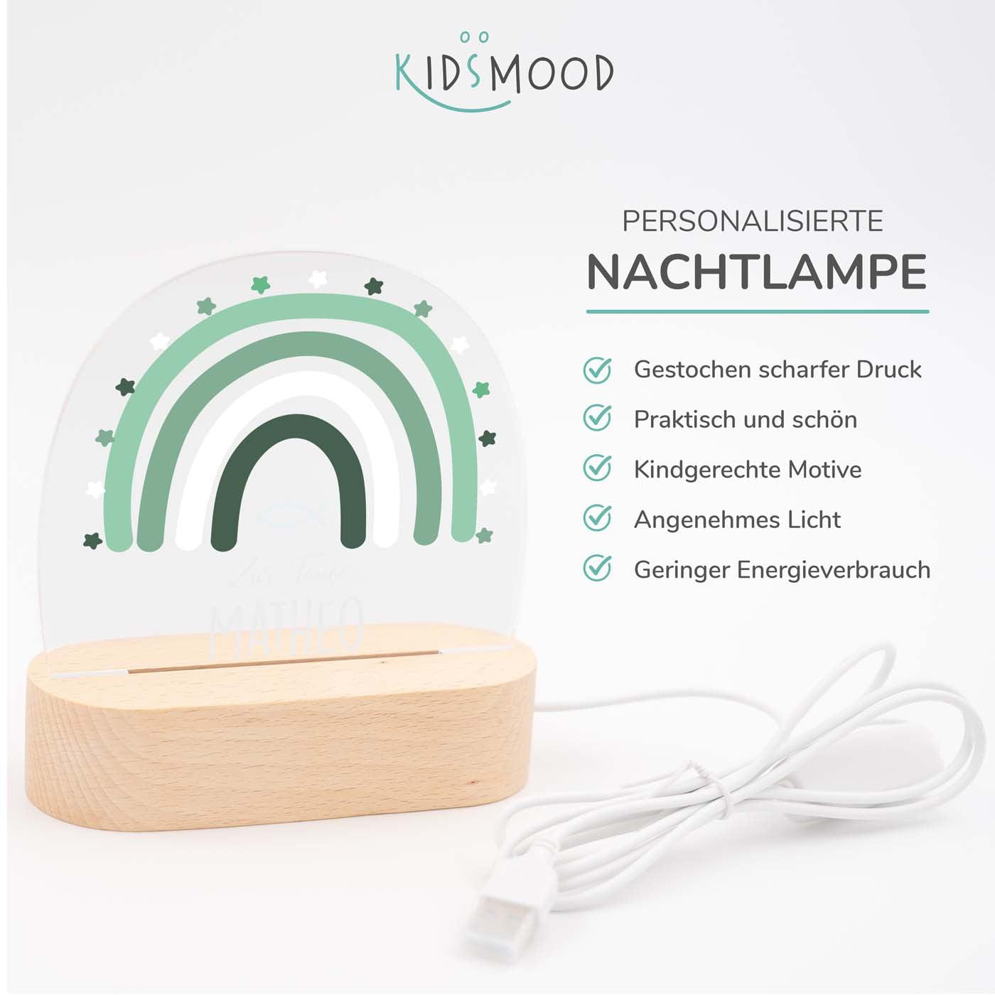 Personalisierte Nachtlampe für Kinder - Regenbogen Grün Tauffisch