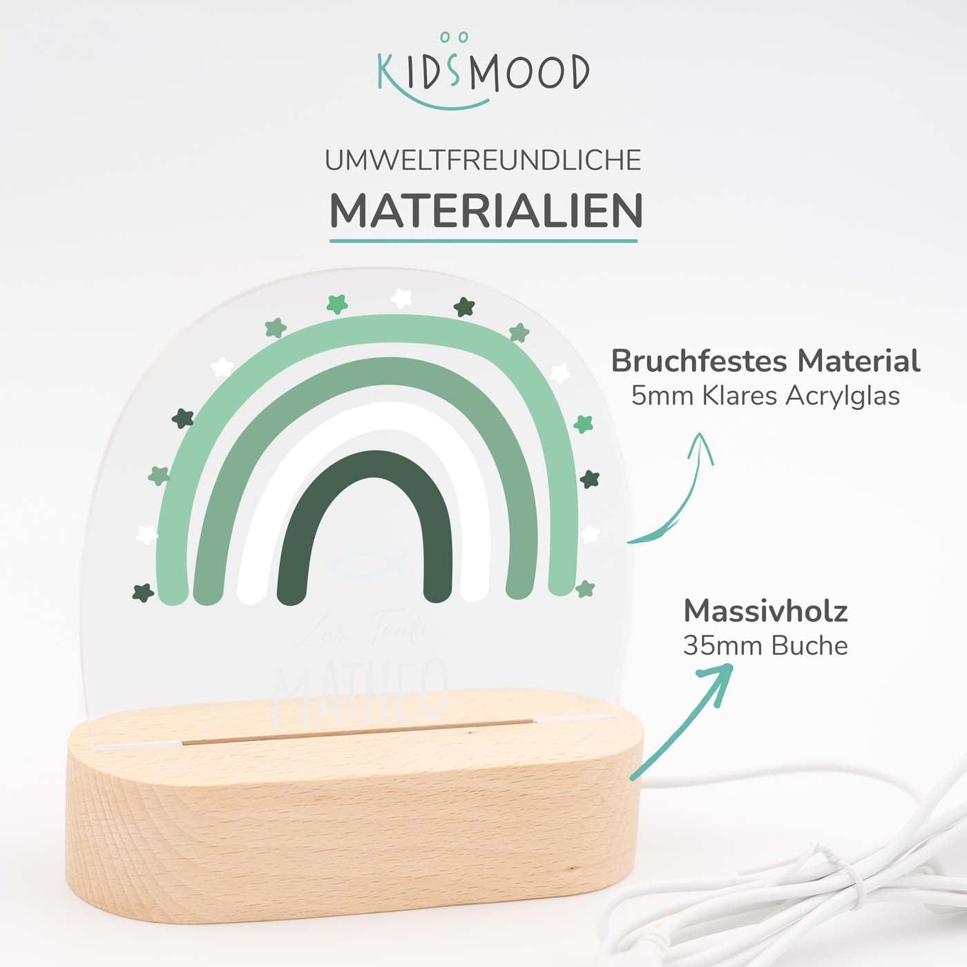 Personalisierte Nachtlampe für Kinder - Regenbogen Grün Tauffisch